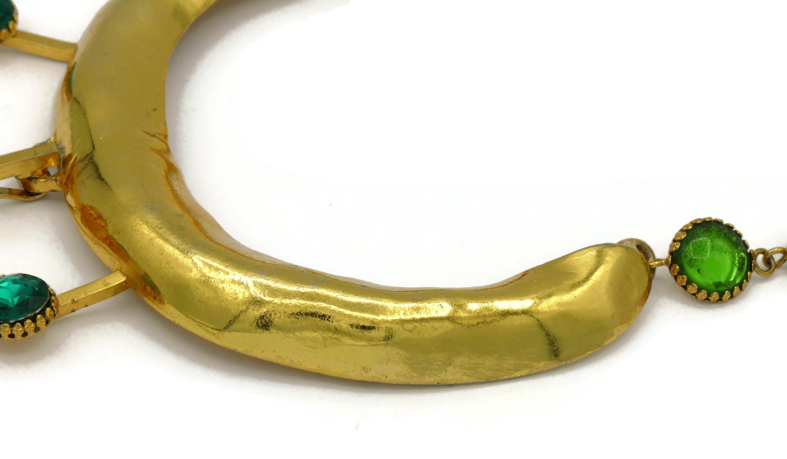 CHRISTIAN LACROIX Vintage Gold Tone Jewelled Torque Cross Pendant Necklace For Sale 5