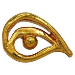 CHRISTIAN LACROIX Vintage Gold Tone Resin Eye Brooch