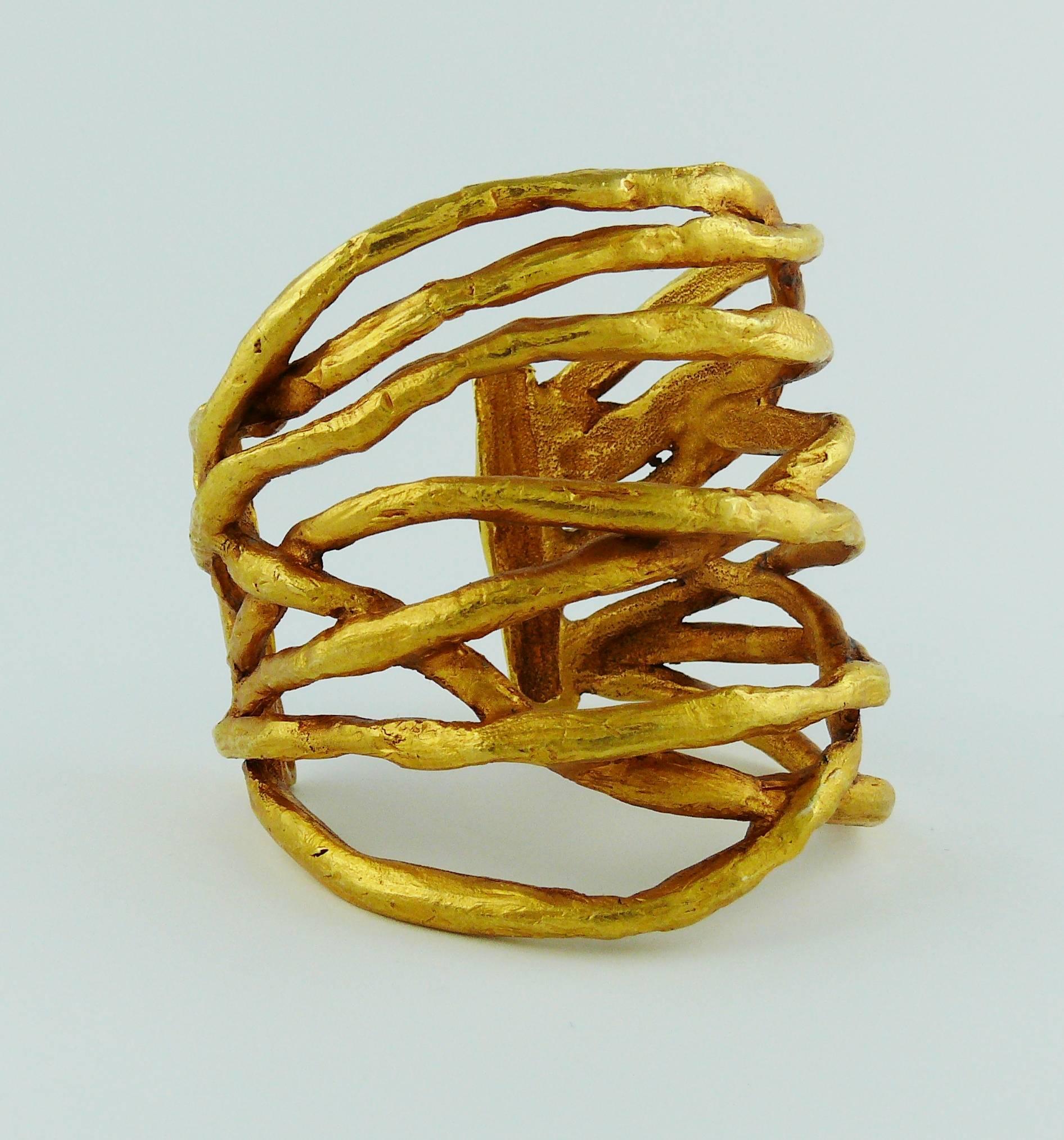 Women's Christian Lacroix Vintage Gold Tone Wired Design Cuff Bracelet