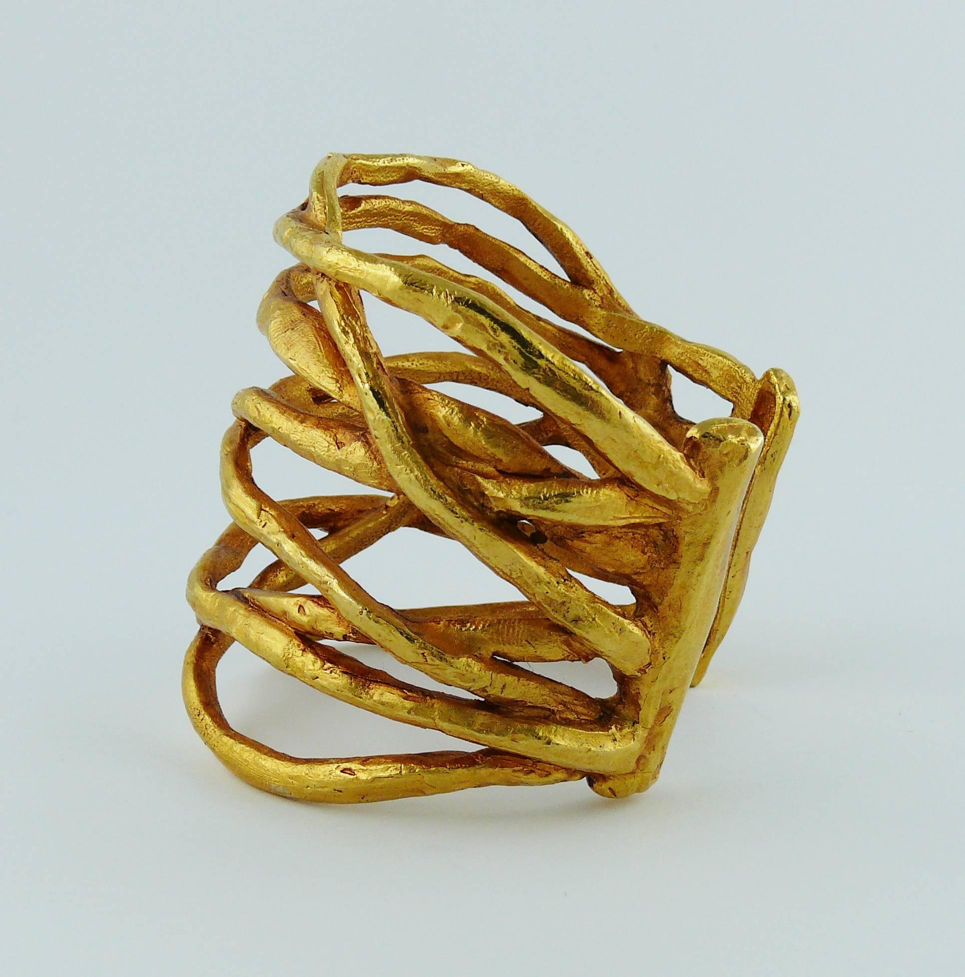 Christian Lacroix Vintage Gold Tone Wired Design Cuff Bracelet 3
