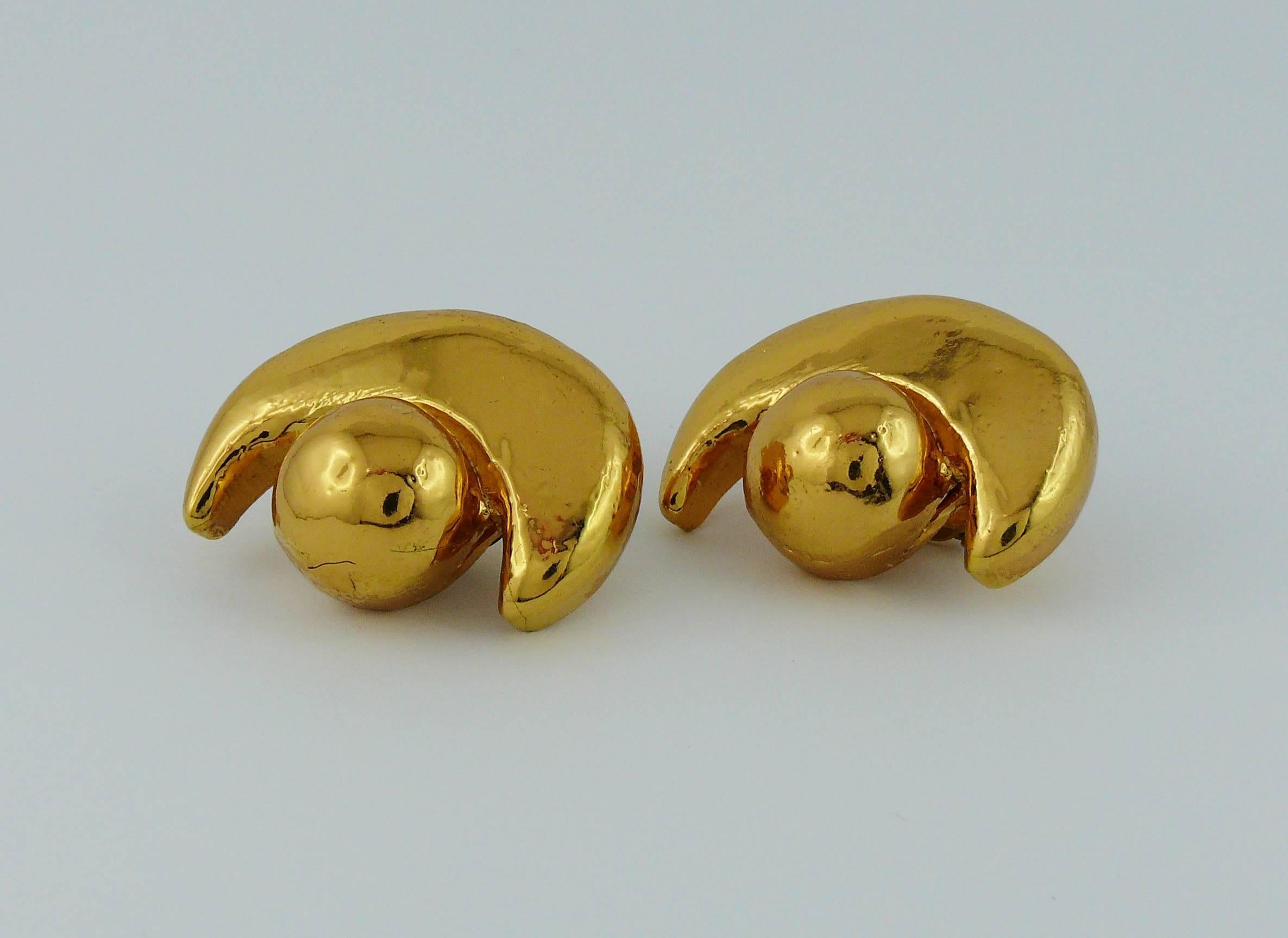 Women's Christian Lacroix Vintage Gold Toned Abstract Crescent Clip-On Earrings