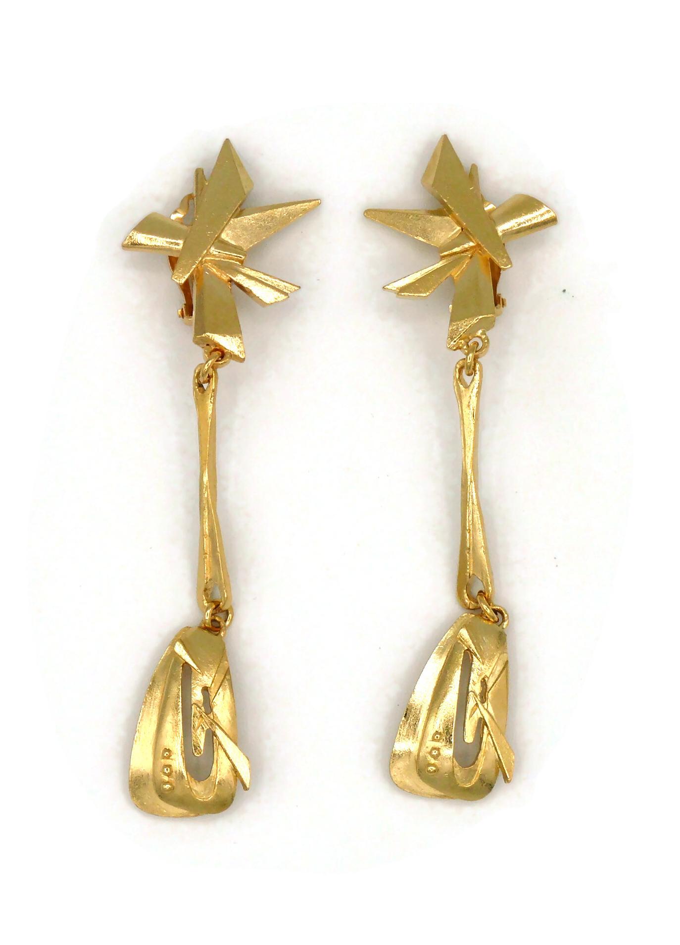 Christian Lacroix Vintage Gold Toned Abstract Dangling Earrings For Sale 2