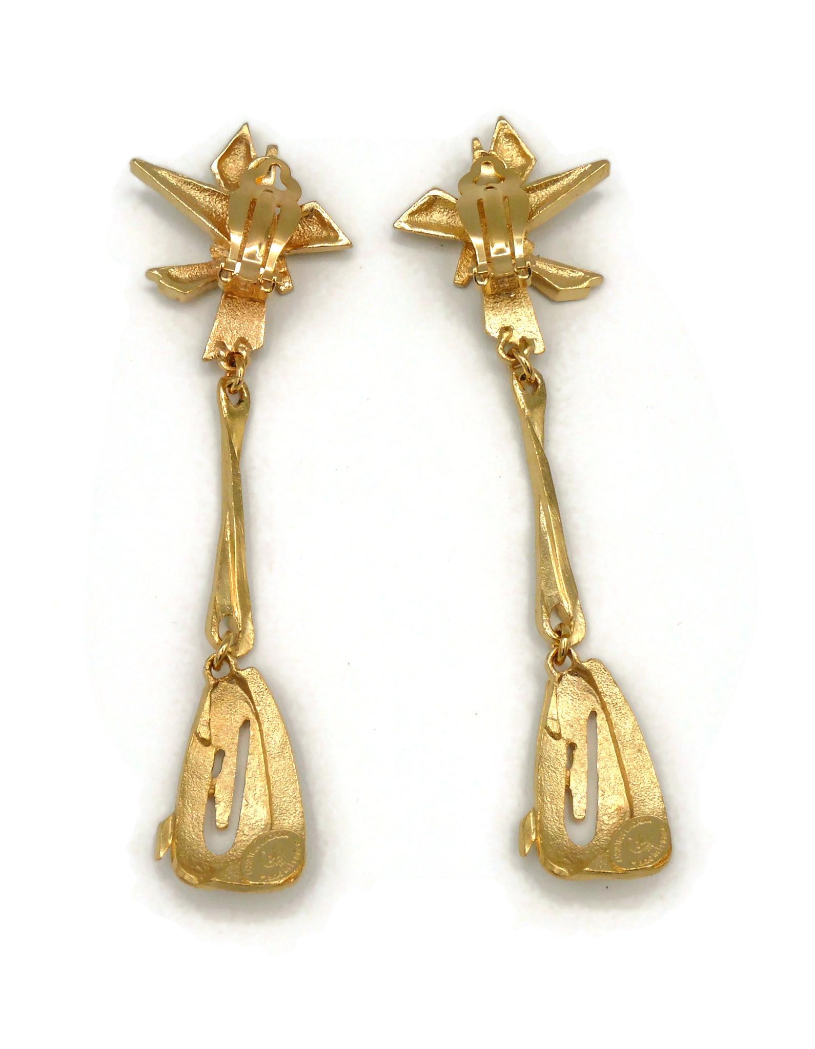 Christian Lacroix Vintage Gold Toned Abstract Dangling Earrings For Sale 4