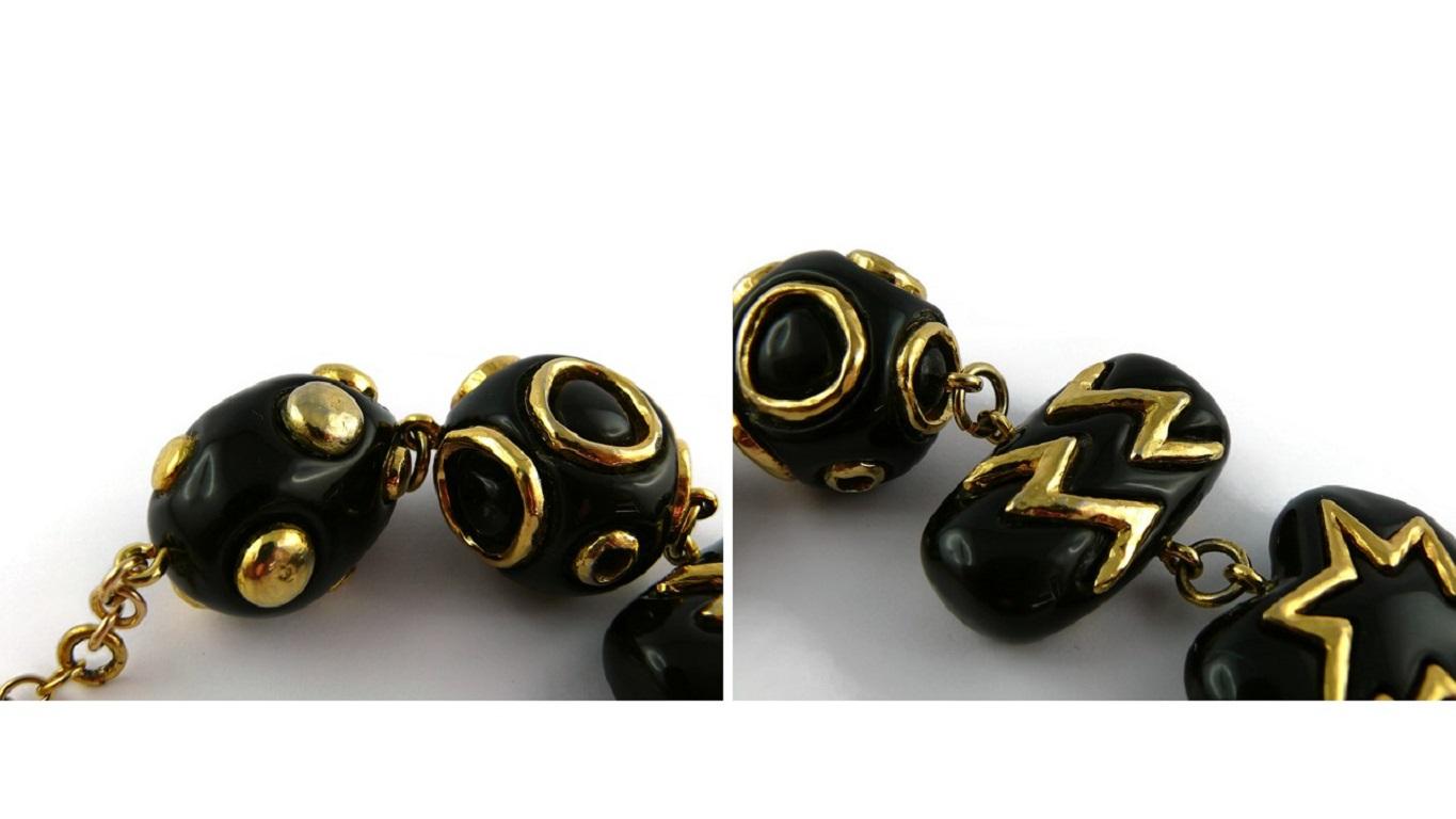 Christian Lacroix Vintage Gold Toned and Black Resin Links Necklace For Sale 11