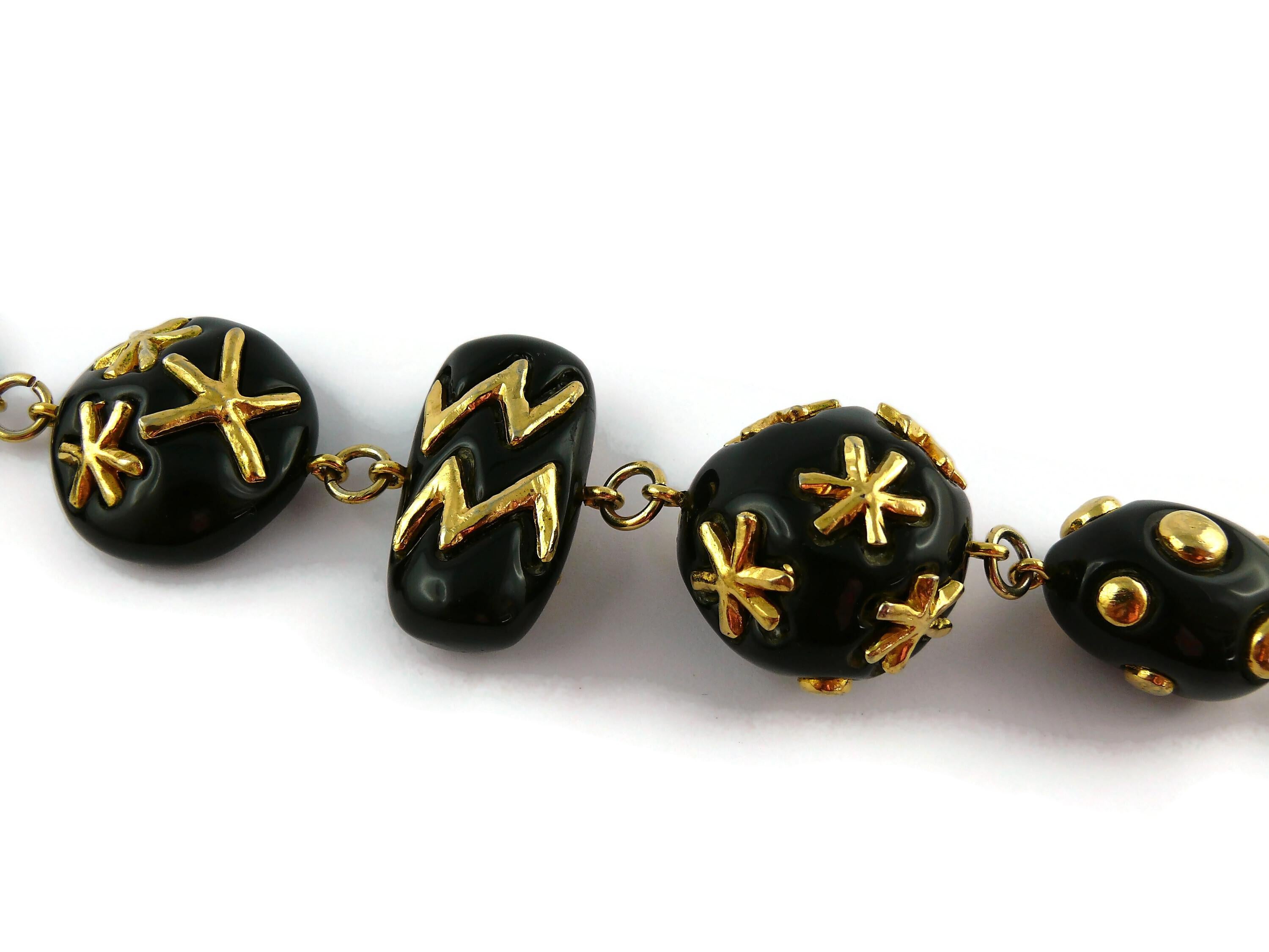 Women's Christian Lacroix Vintage Gold Toned and Black Resin Links Necklace For Sale