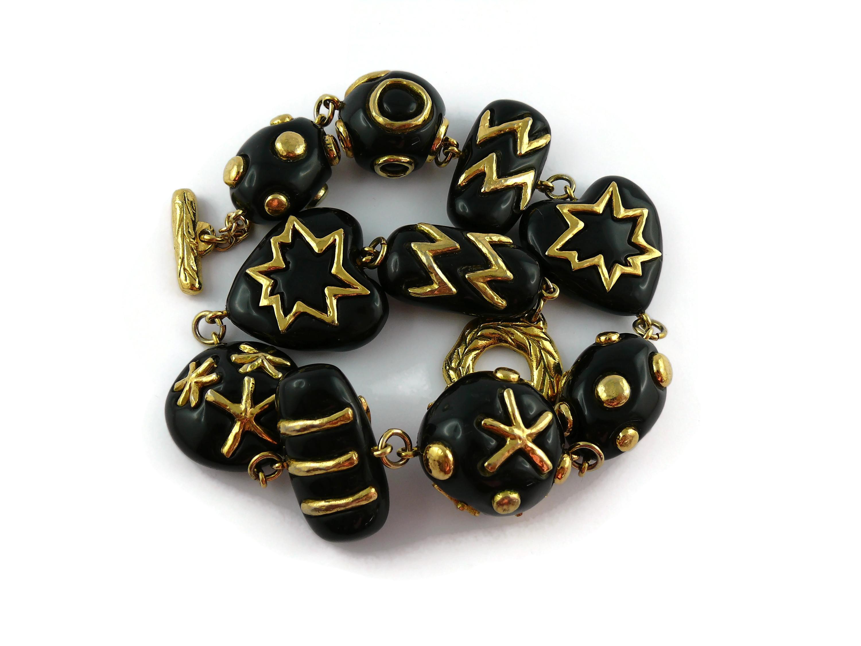 Christian Lacroix Vintage Gold Toned and Black Resin Links Necklace For Sale 4