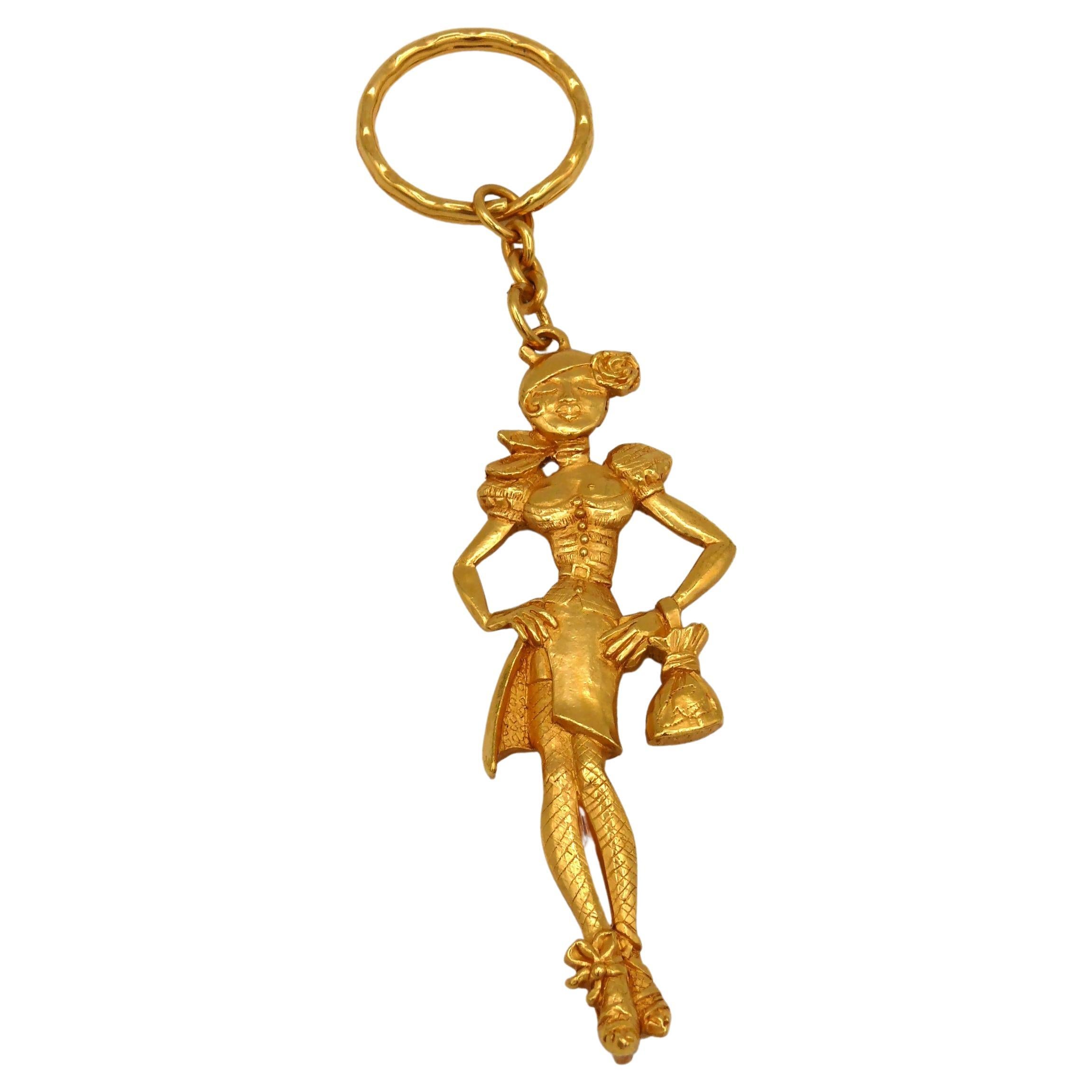 Christian Lacroix Vintage Gold Toned Arlety Key Ring Bag Charm For Sale