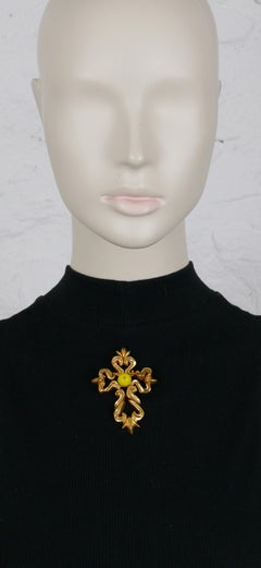 Christian Lacroix Vintage Gold Toned Baroque Cross Brooch