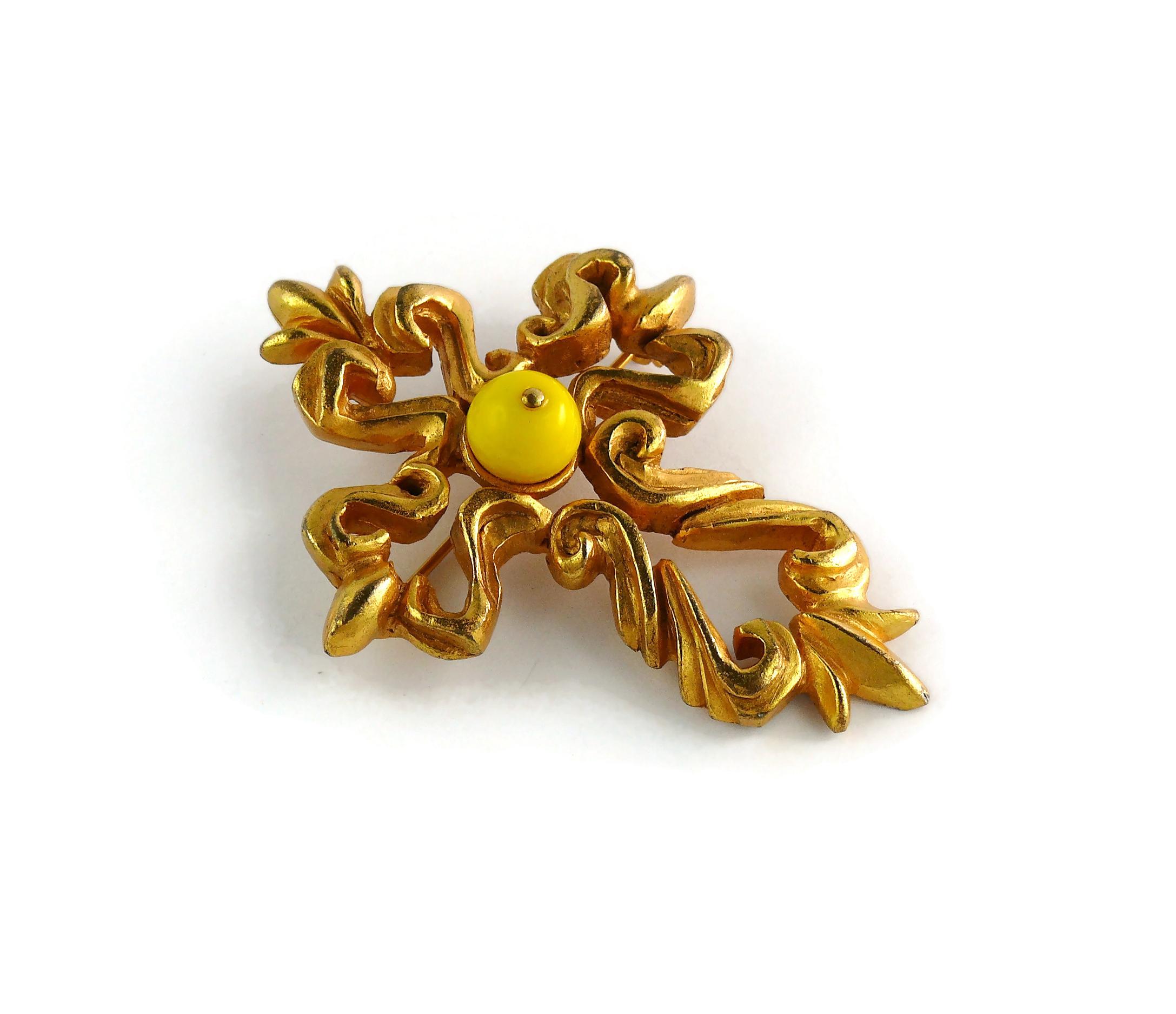Christian Lacroix Vintage Gold Toned Baroque Cross Brooch In Good Condition For Sale In Nice, FR