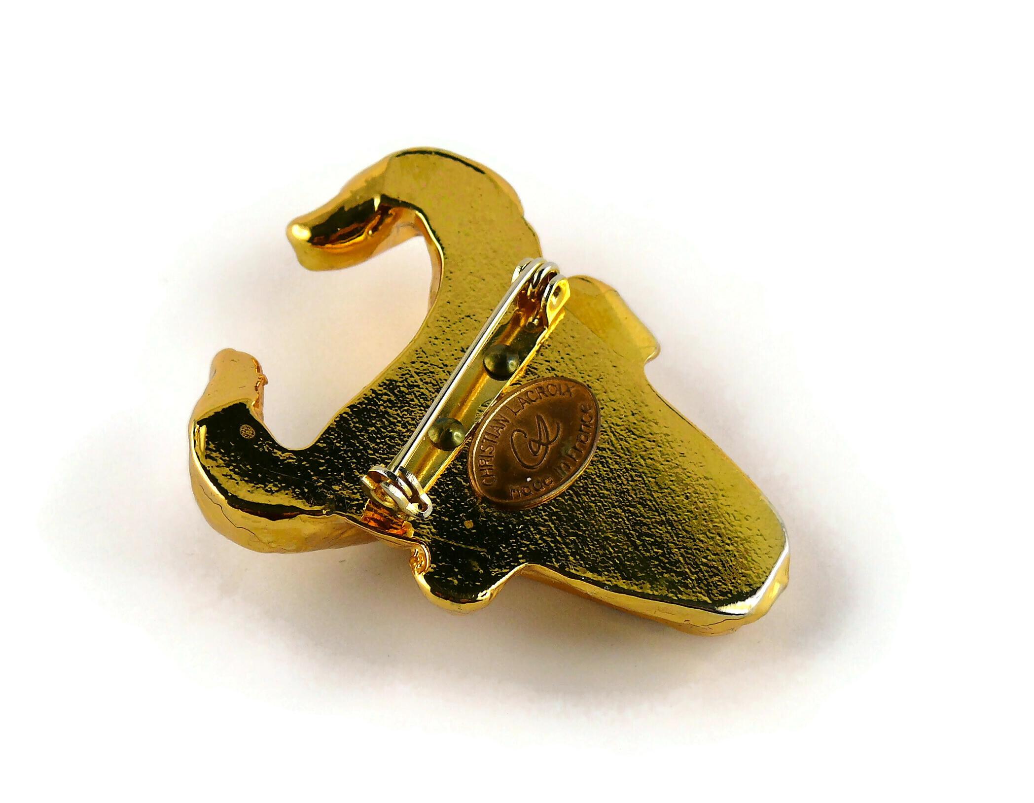 Christian Lacroix Vintage Gold Toned Bull Head Brooch In Good Condition For Sale In Nice, FR