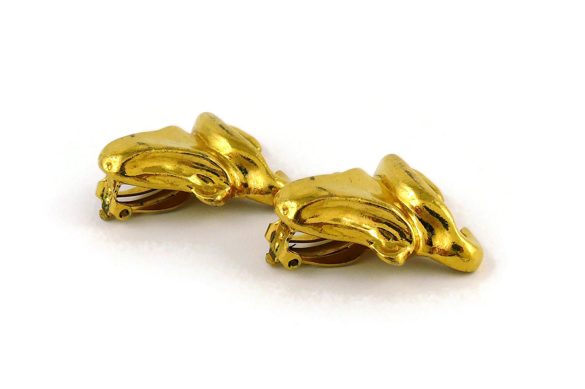 Christian Lacroix Vintage Gold-Tone Bull Head Clip-On Earrings For Sale 1