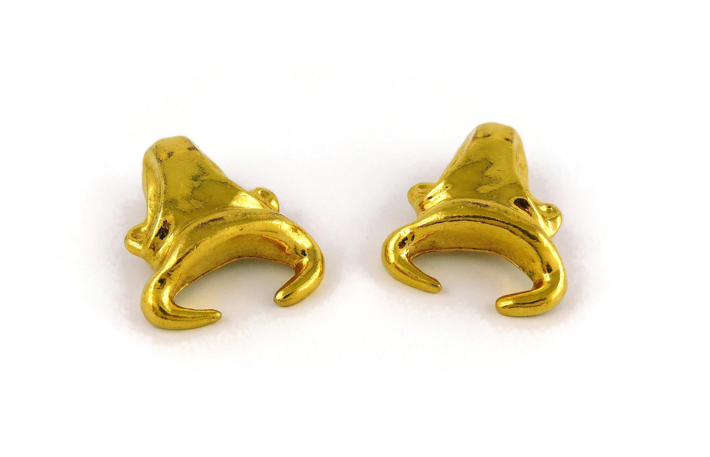 Christian Lacroix Vintage Gold-Tone Bull Head Clip-On Earrings For Sale 2