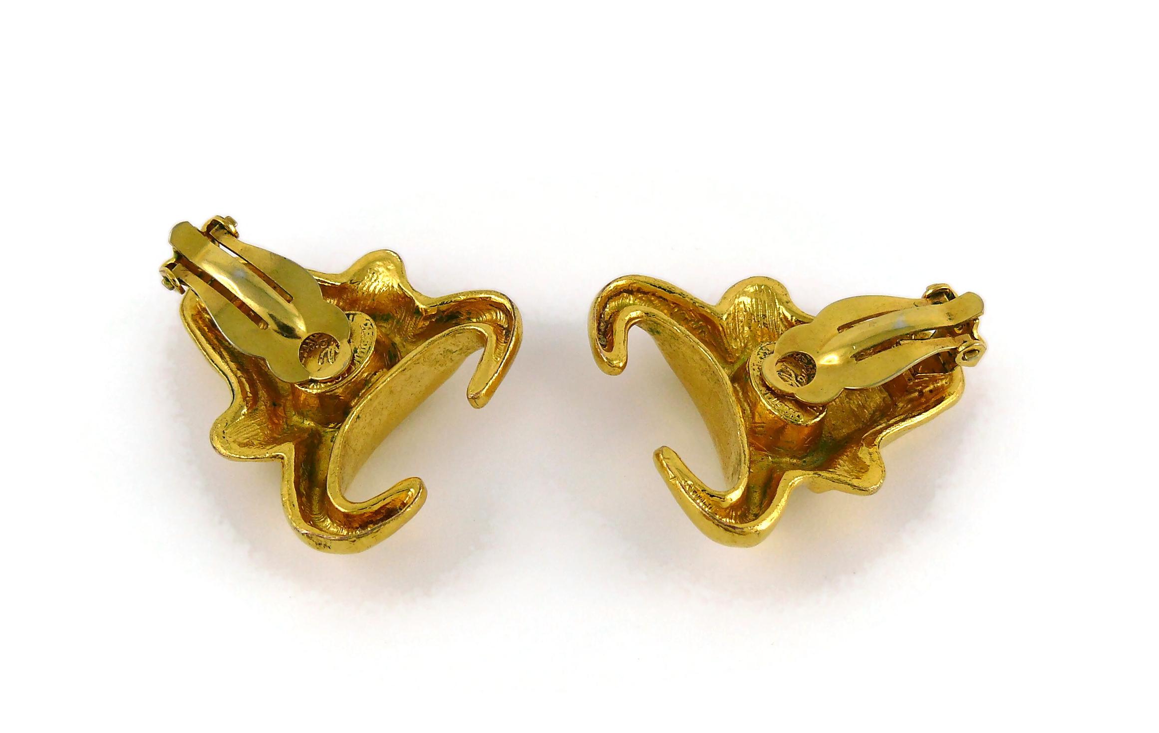 Christian Lacroix Vintage Gold-Tone Bull Head Clip-On Earrings For Sale 3