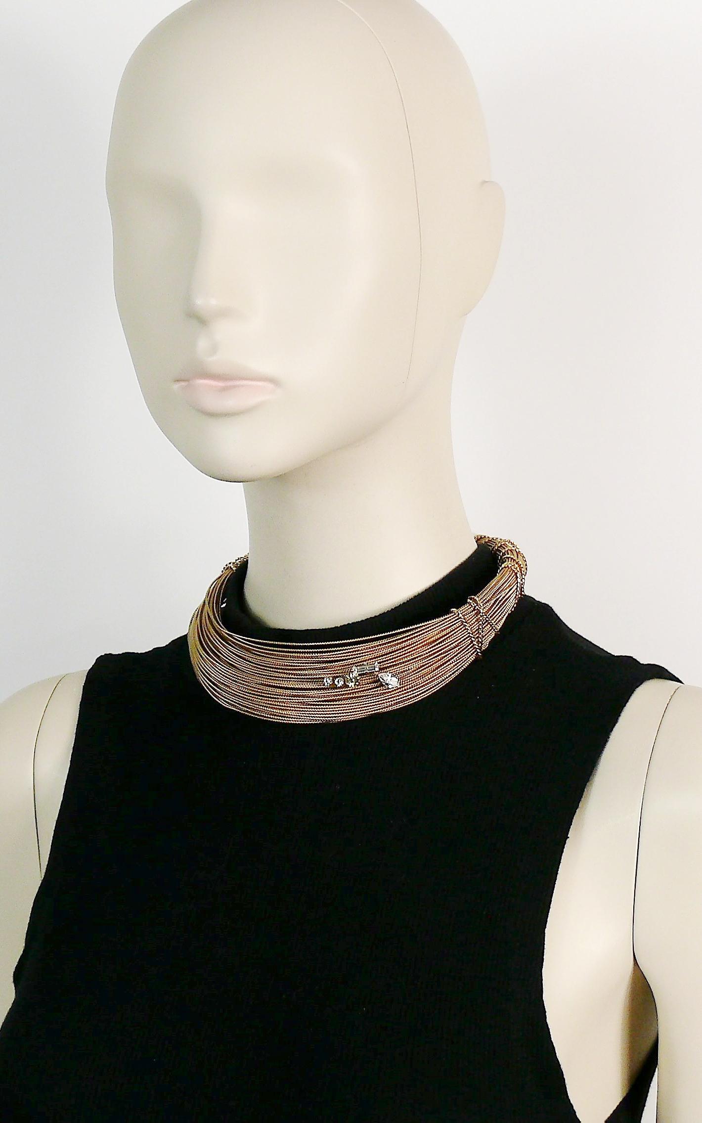 Christian Lacroix Vintage Gold Toned Bundled Textured Wires Crystal Rigid Choker For Sale 1
