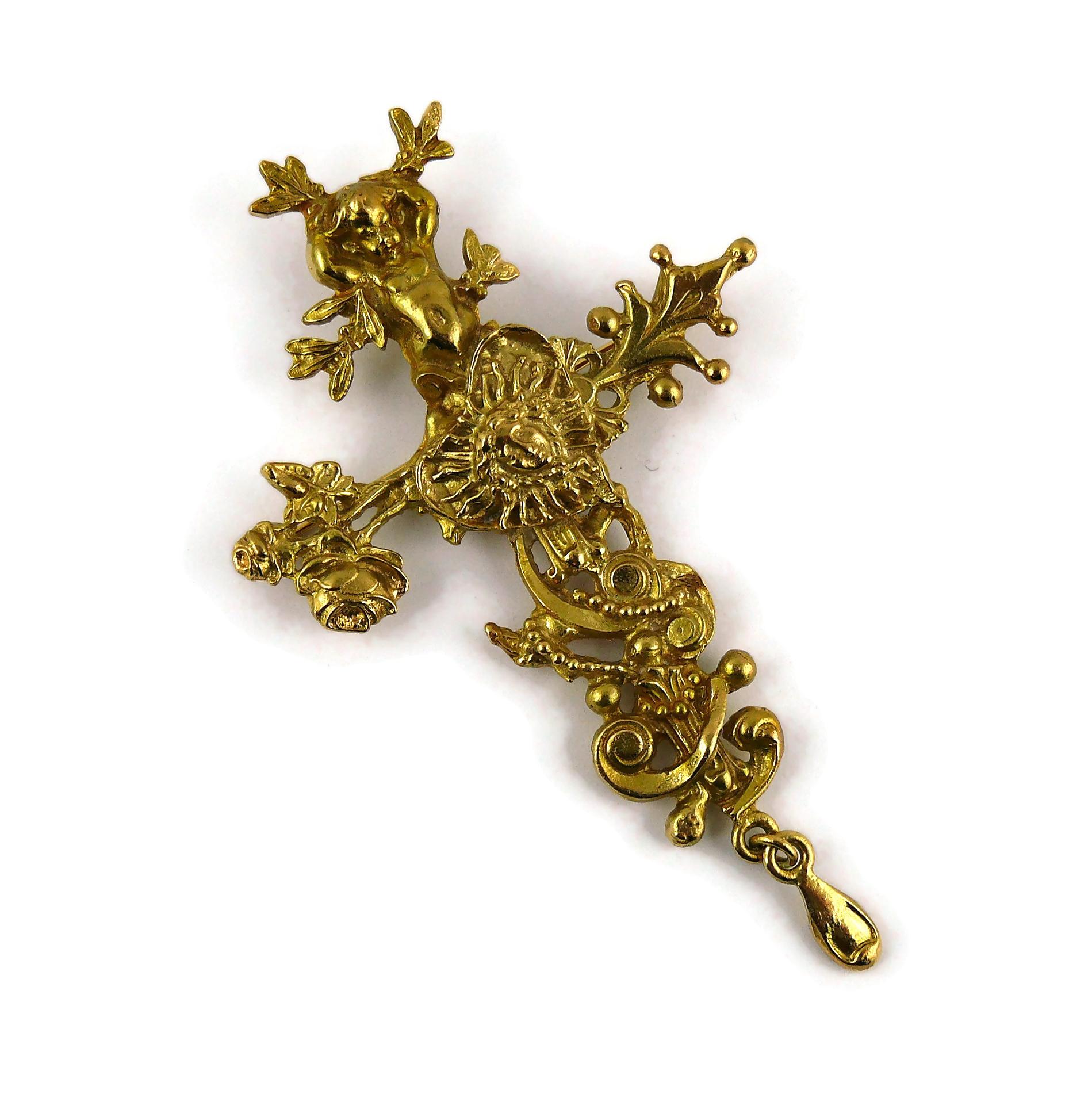Christian Lacroix Vintage Gold Toned Comedie Francaise Pendant Brooch In Excellent Condition In Nice, FR