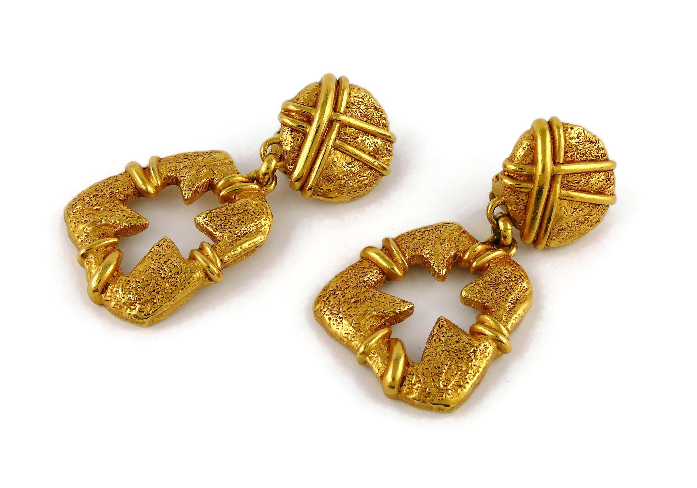 Women's Christian Lacroix Vintage Gold Toned Cut Out Cross Dangling Earrings