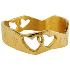 Christian Lacroix Vintage Gold Toned Cut Out Heart Cuff Bracelet