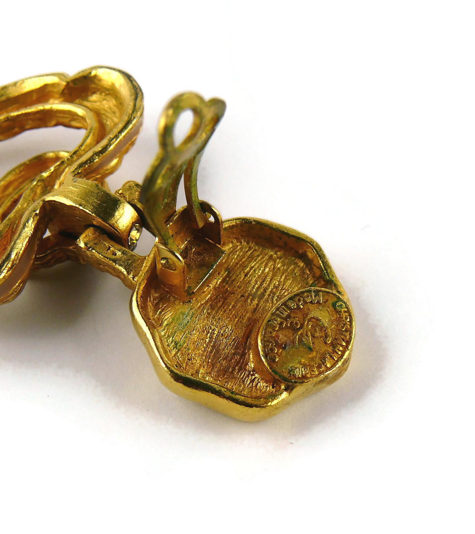 Christian Lacroix Vintage Gold Toned Door Knocker Heart Dangling Earrings 5