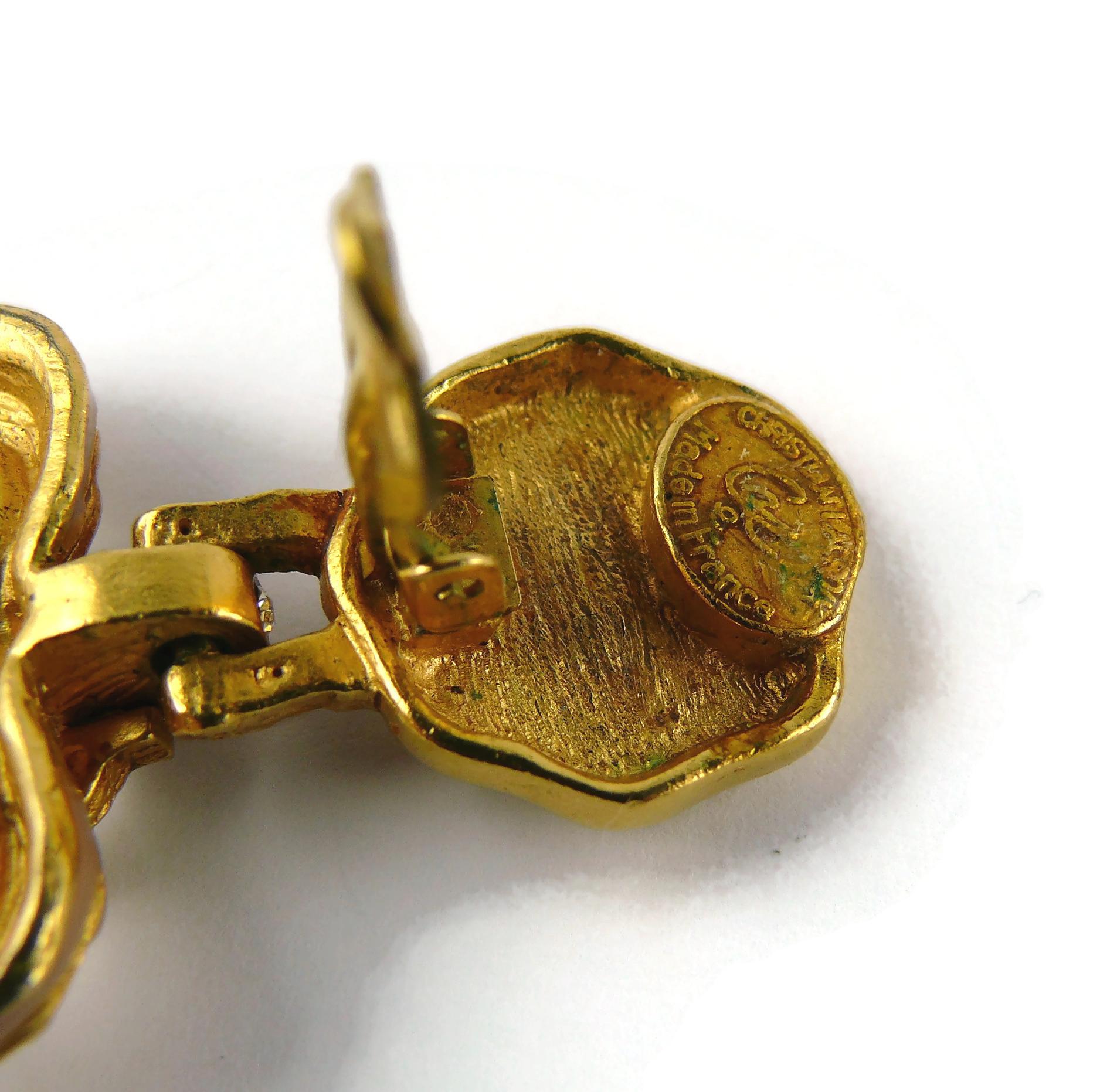 Christian Lacroix Vintage Gold Toned Door Knocker Heart Dangling Earrings 6