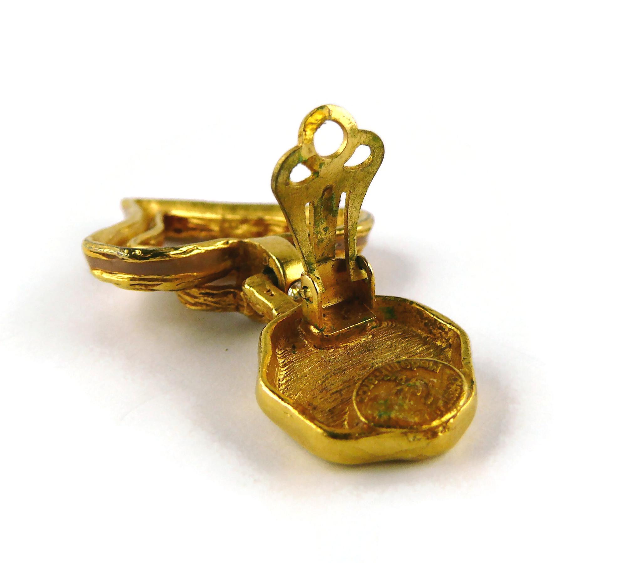 Christian Lacroix Vintage Gold Toned Door Knocker Heart Dangling Earrings 7