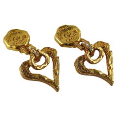 Christian Lacroix Vintage Gold Toned Door Knocker Heart Dangling Earrings