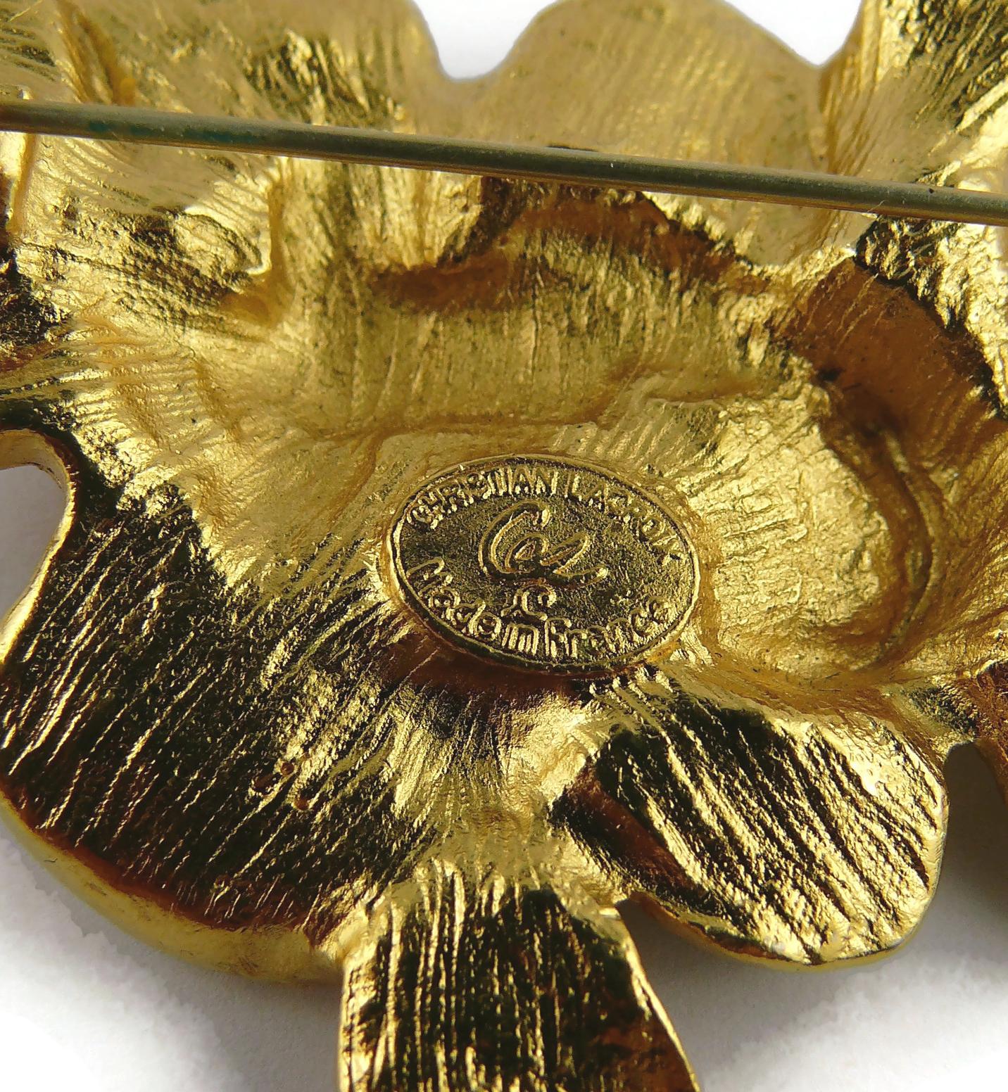 Christian Lacroix Vintage Gold Toned Enamel Flowers Brooch For Sale 4
