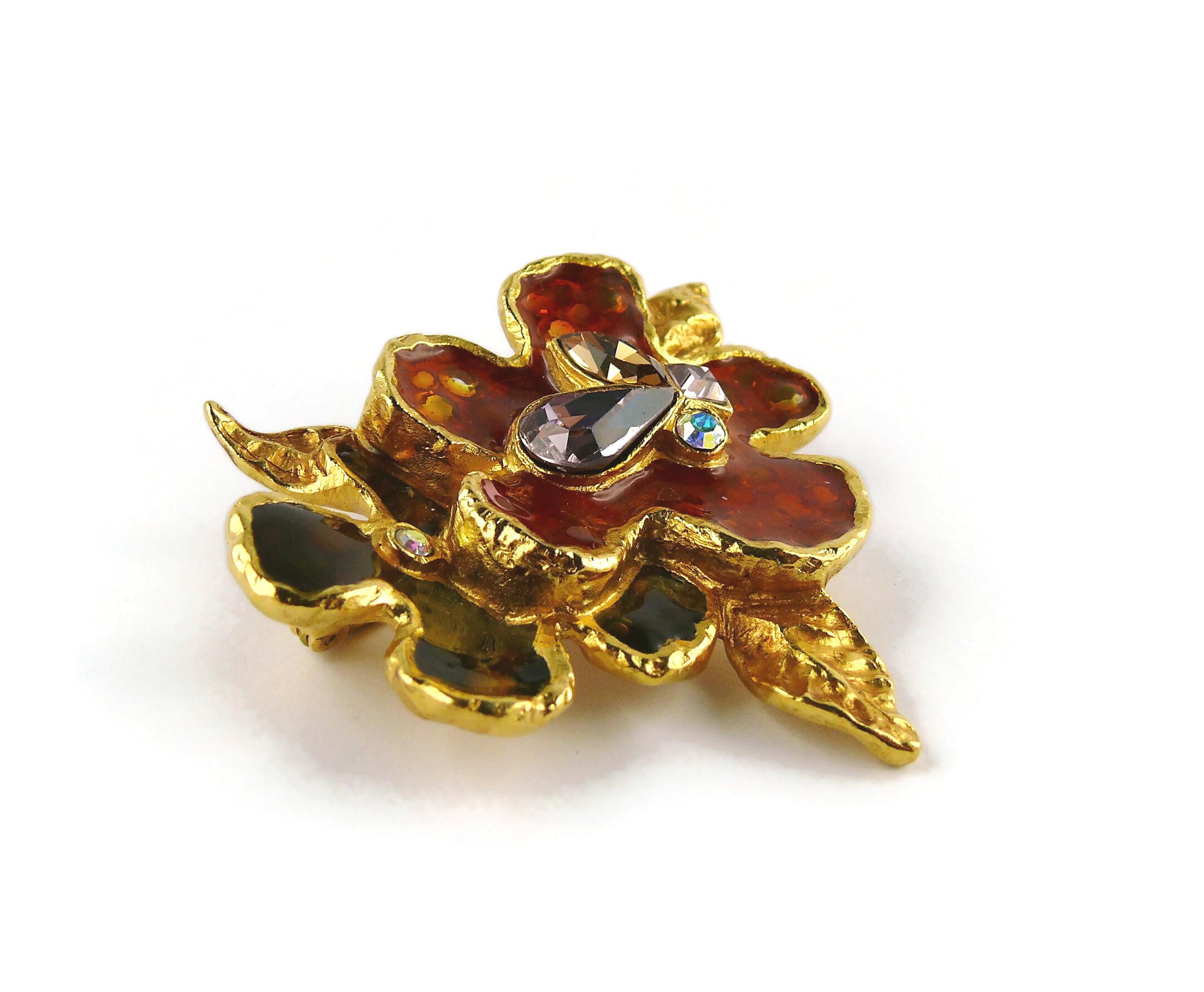 Christian Lacroix Vintage Gold Toned Enamel Flowers Brooch In Good Condition For Sale In Nice, FR
