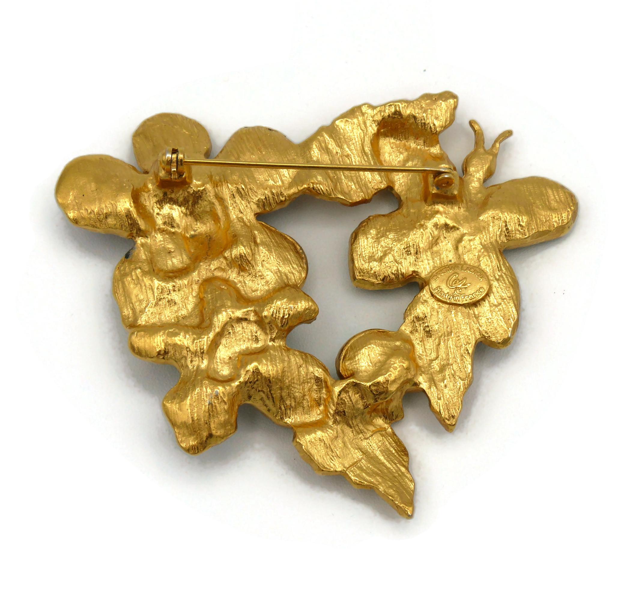 Christian Lacroix Vintage Gold Toned Enamel Flowers Butterfly Brooch For Sale 6
