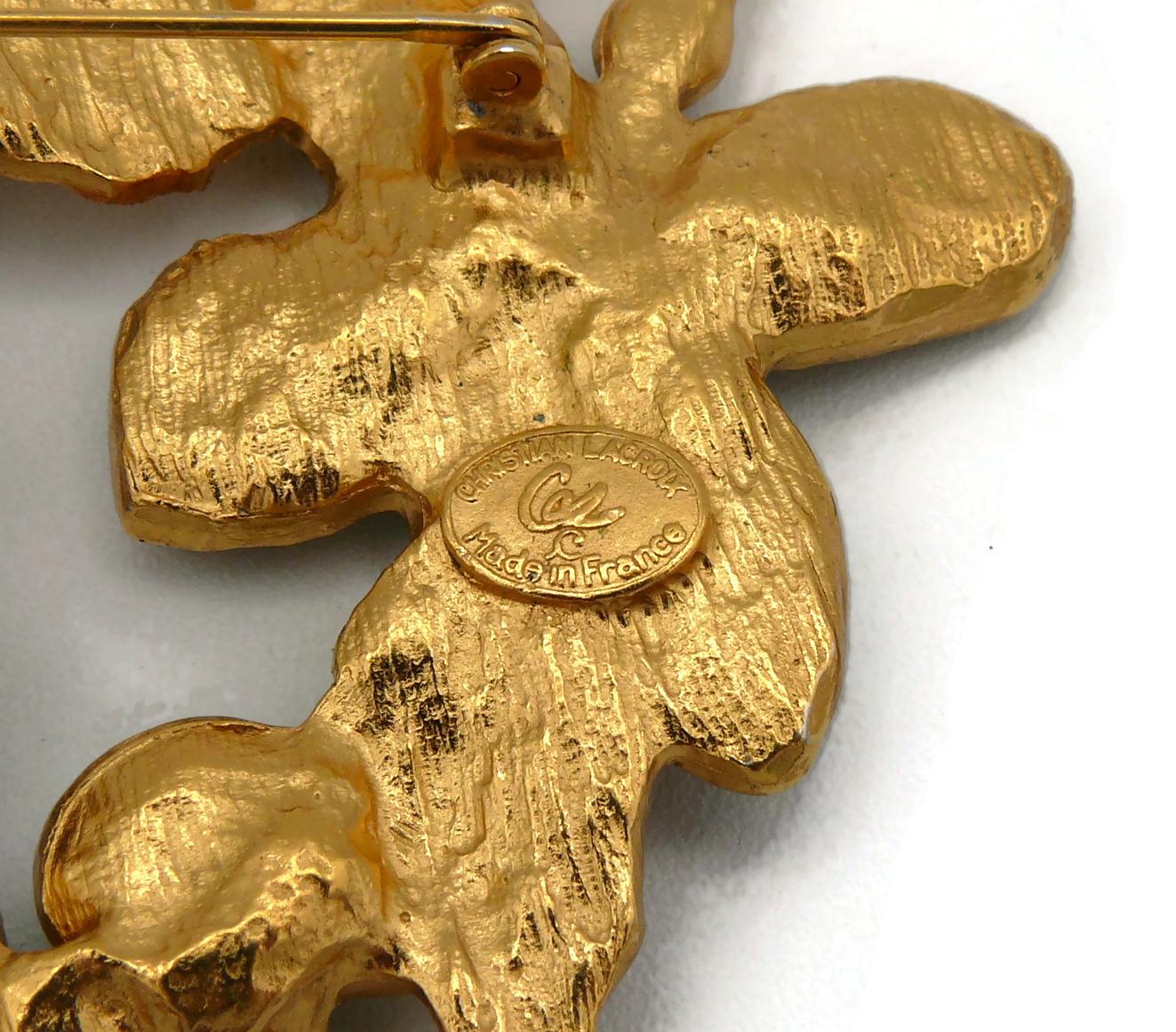 Christian Lacroix Vintage Gold Toned Enamel Flowers Butterfly Brooch For Sale 7
