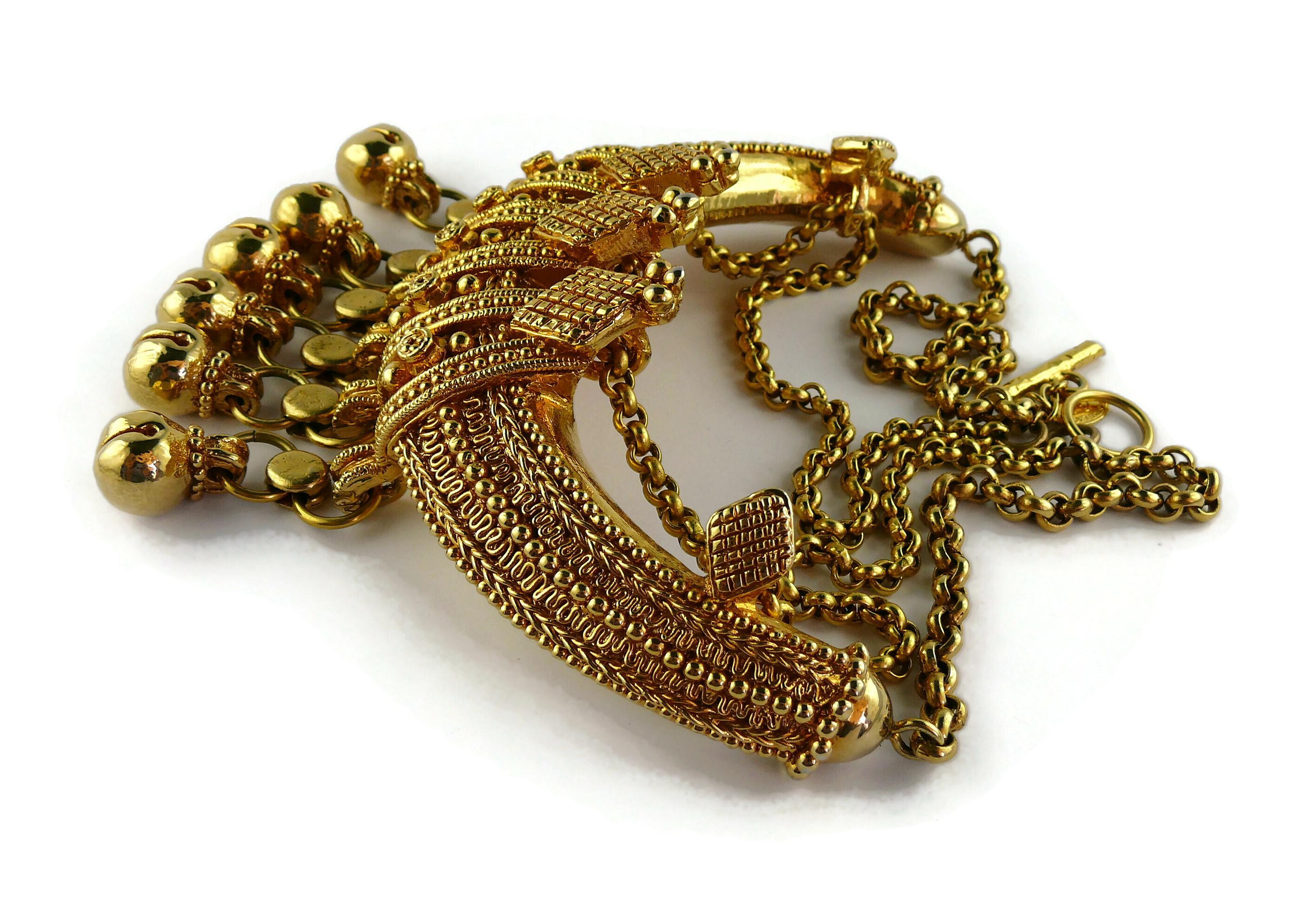 Christian Lacroix Vintage Gold Toned Etruscan Revival Plastron Necklace  For Sale 3