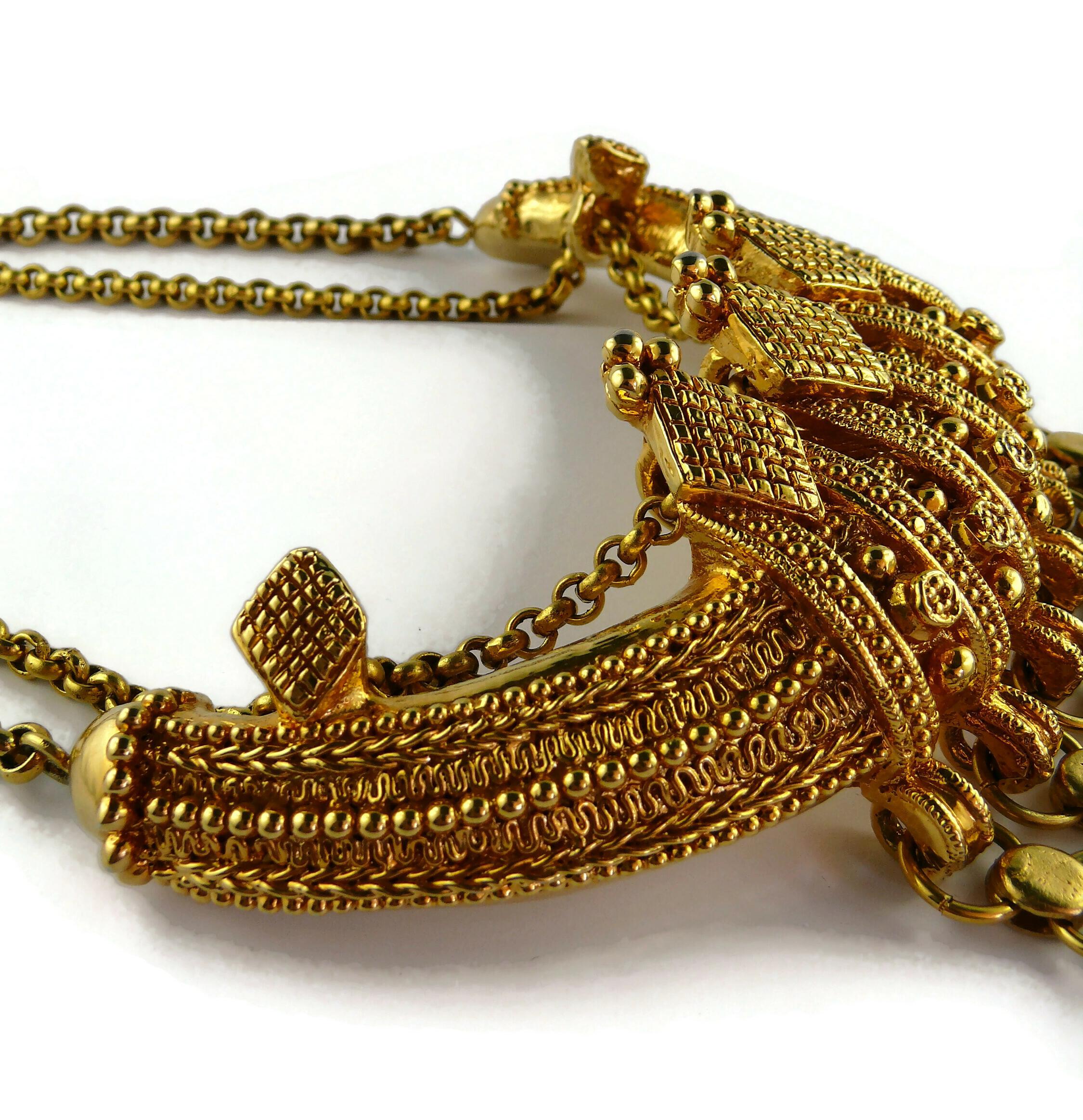 Christian Lacroix Vintage Gold Toned Etruscan Revival Plastron Necklace  For Sale 4