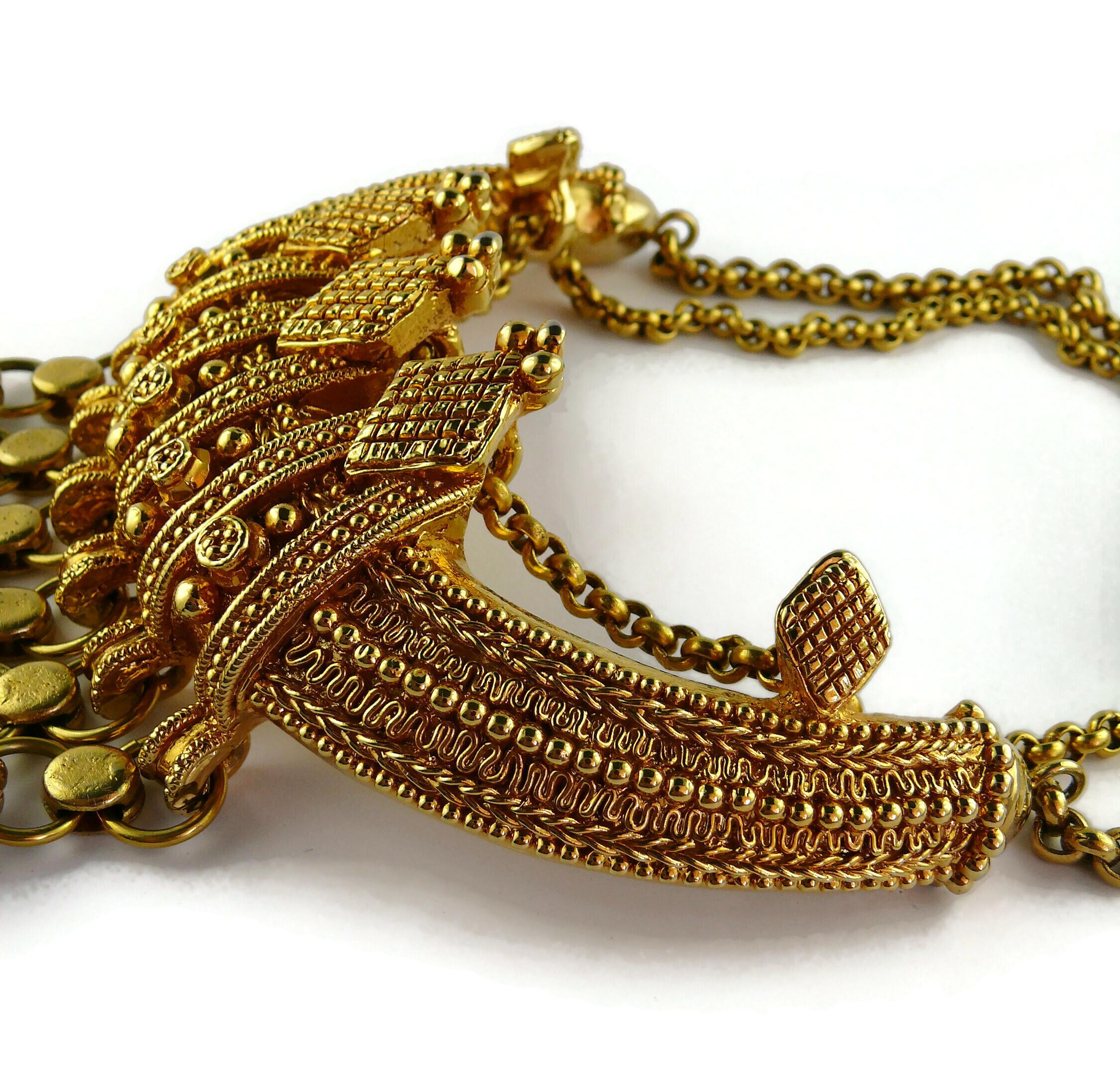 Christian Lacroix Vintage Gold Toned Etruscan Revival Plastron Necklace  For Sale 6