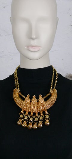 Christian Lacroix Vintage Gold Toned Etruscan Revival Plastron Necklace