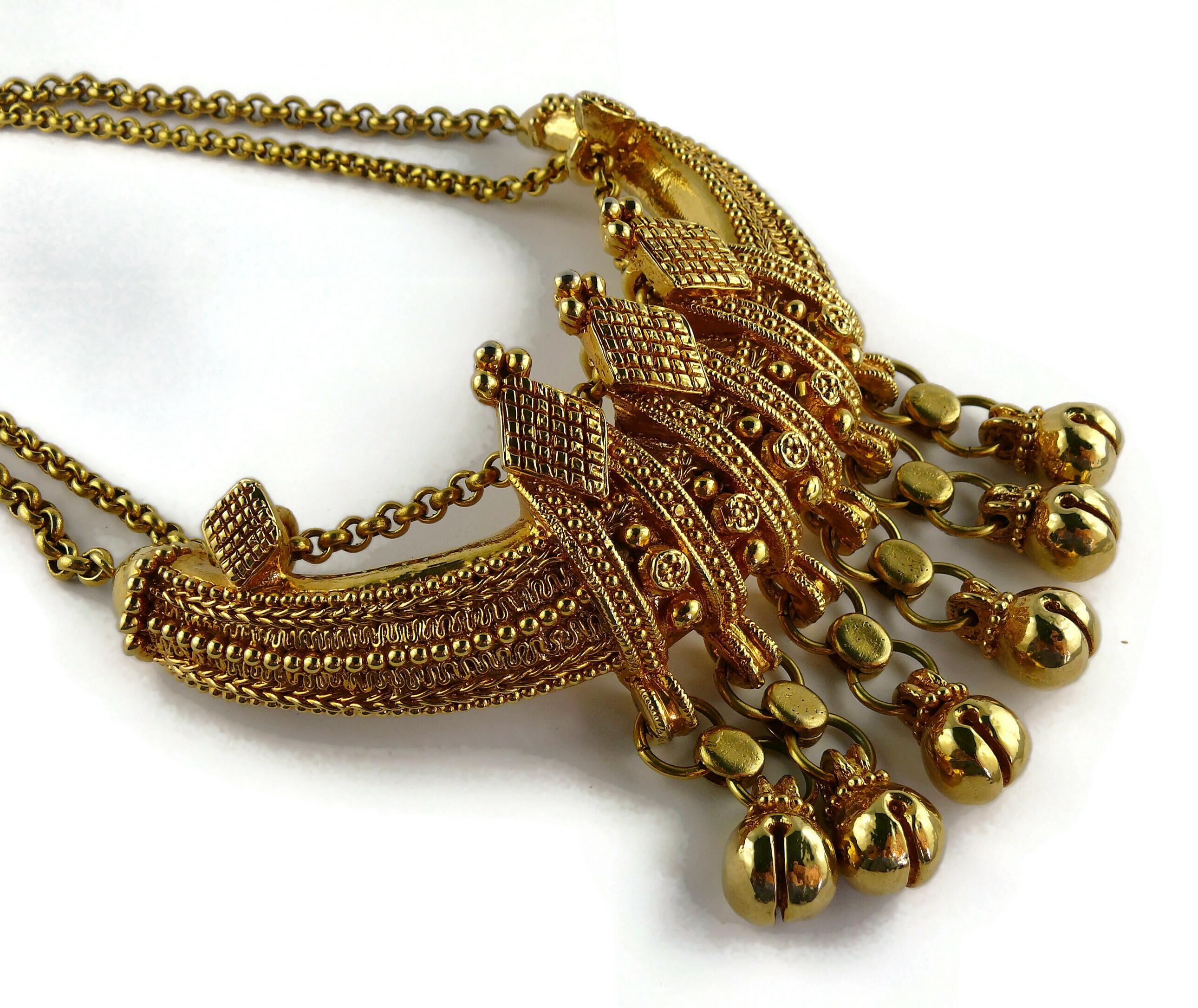 Christian Lacroix Vintage Gold Toned Etruscan Revival Plastron Necklace  In Good Condition For Sale In Nice, FR