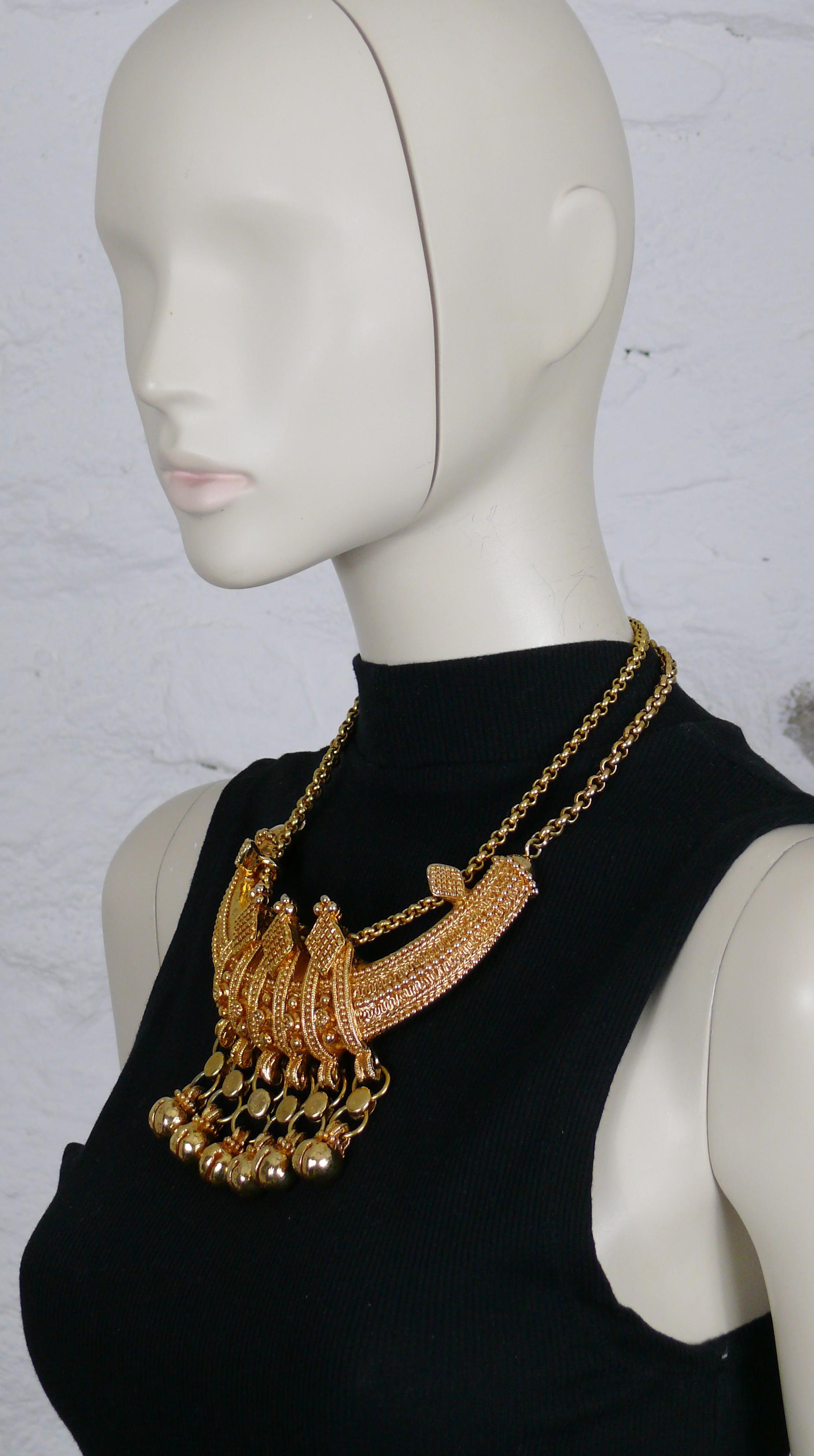 Christian Lacroix Vintage Gold Toned Etruscan Revival Plastron Necklace  For Sale 1