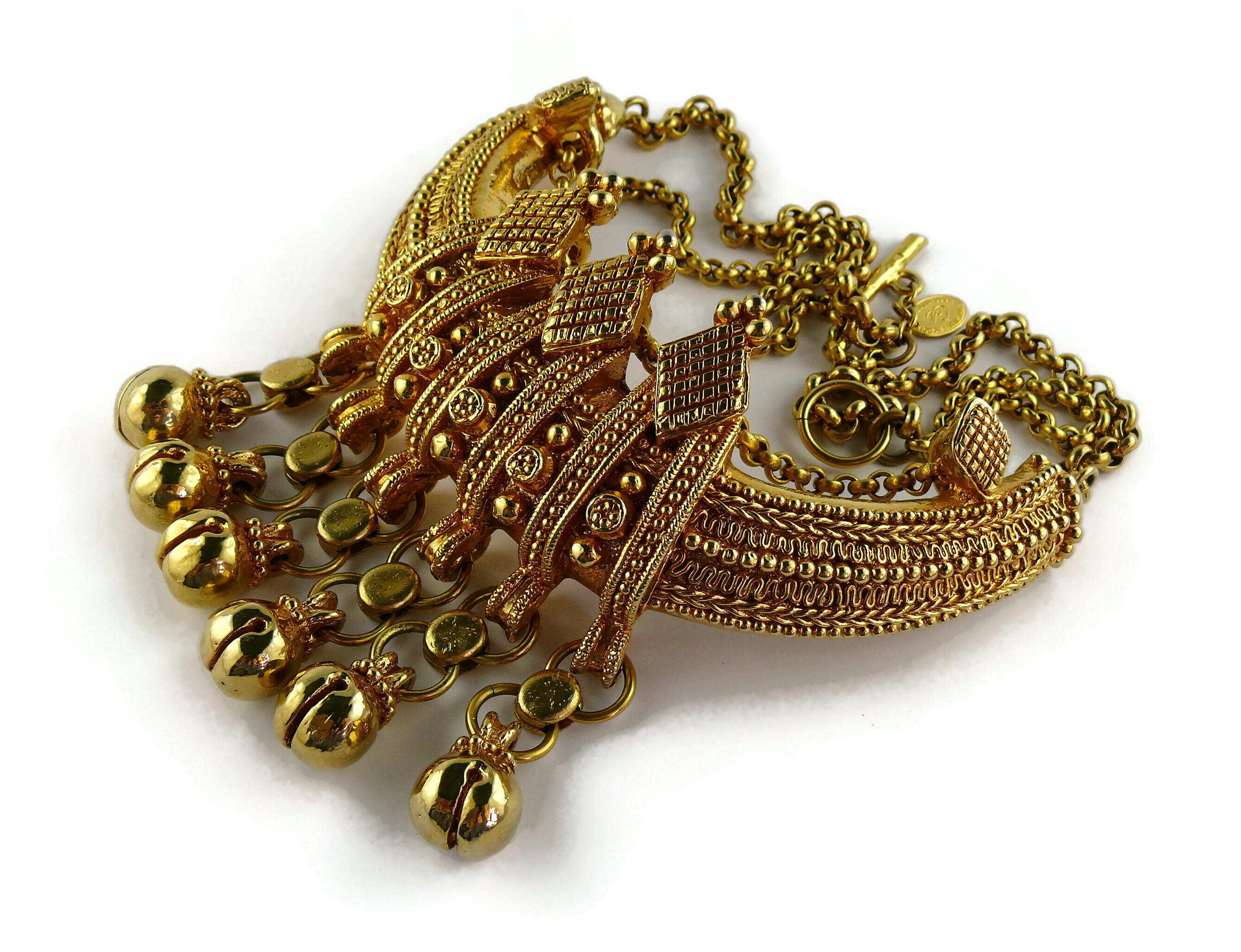 Christian Lacroix Vintage Gold Toned Etruscan Revival Plastron Necklace  For Sale 2
