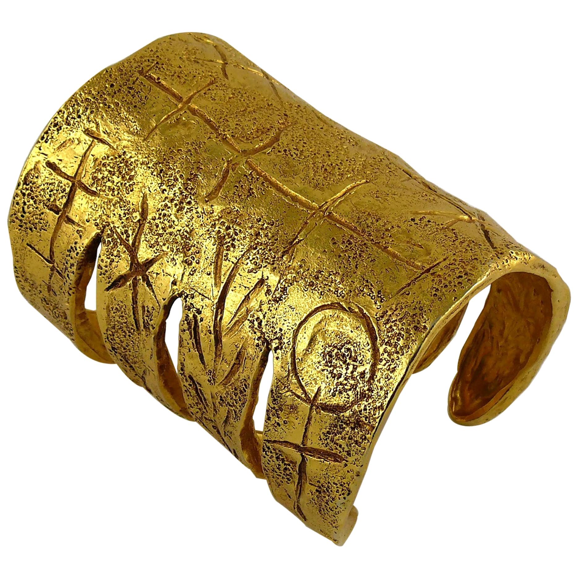 Christian Lacroix Vintage Gold Toned Graffiti Claw Cuff Bracelet
