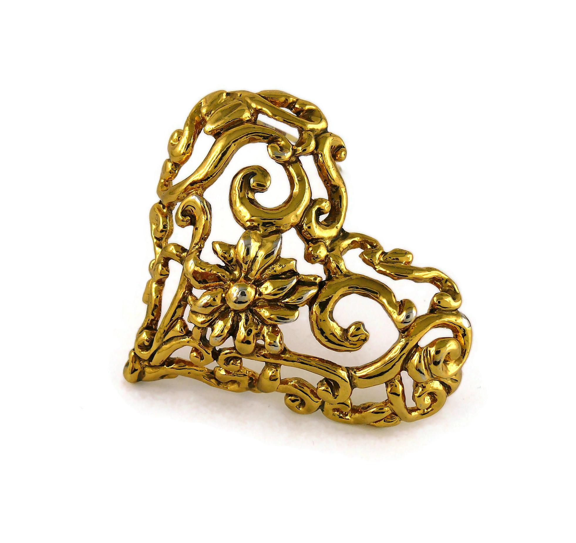 Women's Christian Lacroix Vintage Gold Toned Heart Brooch