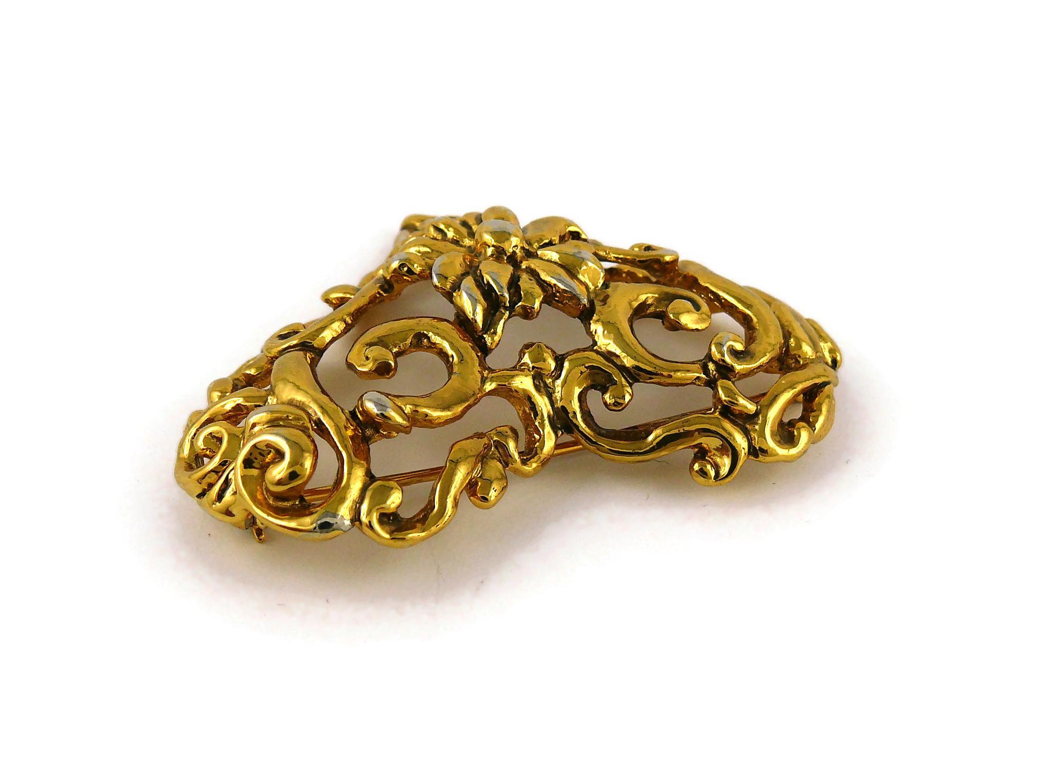 Christian Lacroix Vintage Gold Toned Heart Brooch 4