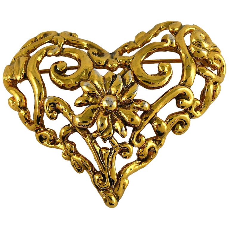 Christian Lacroix Vintage Gold Toned Heart Brooch at 1stDibs