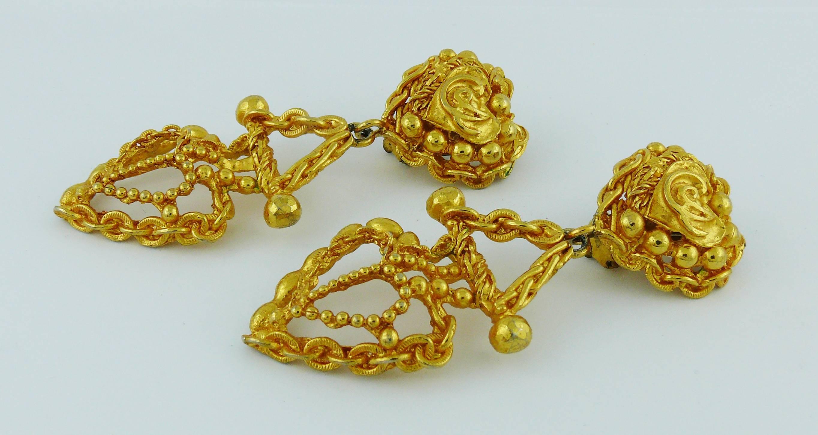 Women's Christian Lacroix Vintage Gold Toned Heart Dangling Earrings