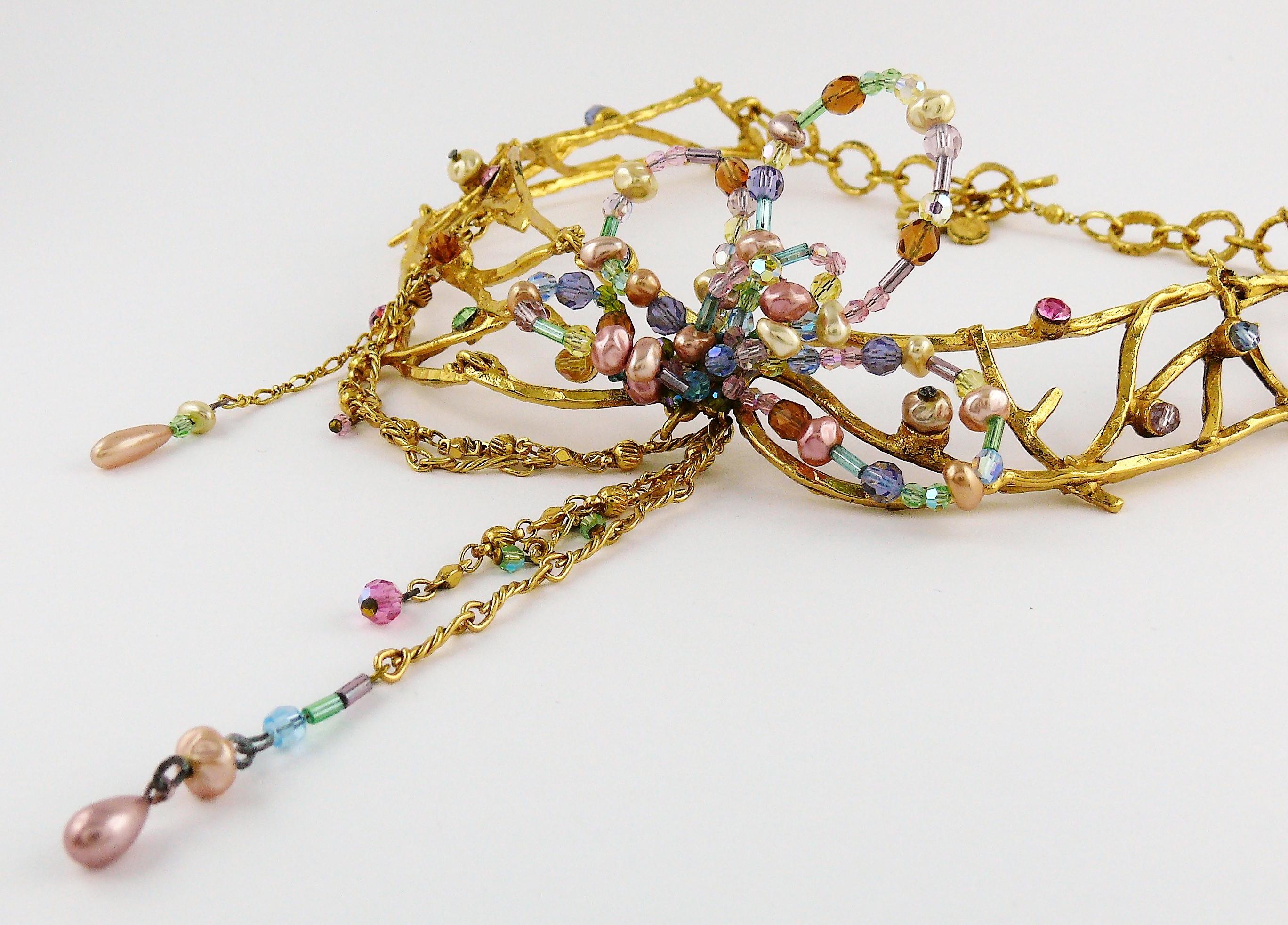 Christian Lacroix Vintage Gold Toned Jewelled Choker Necklace In Excellent Condition In Nice, FR