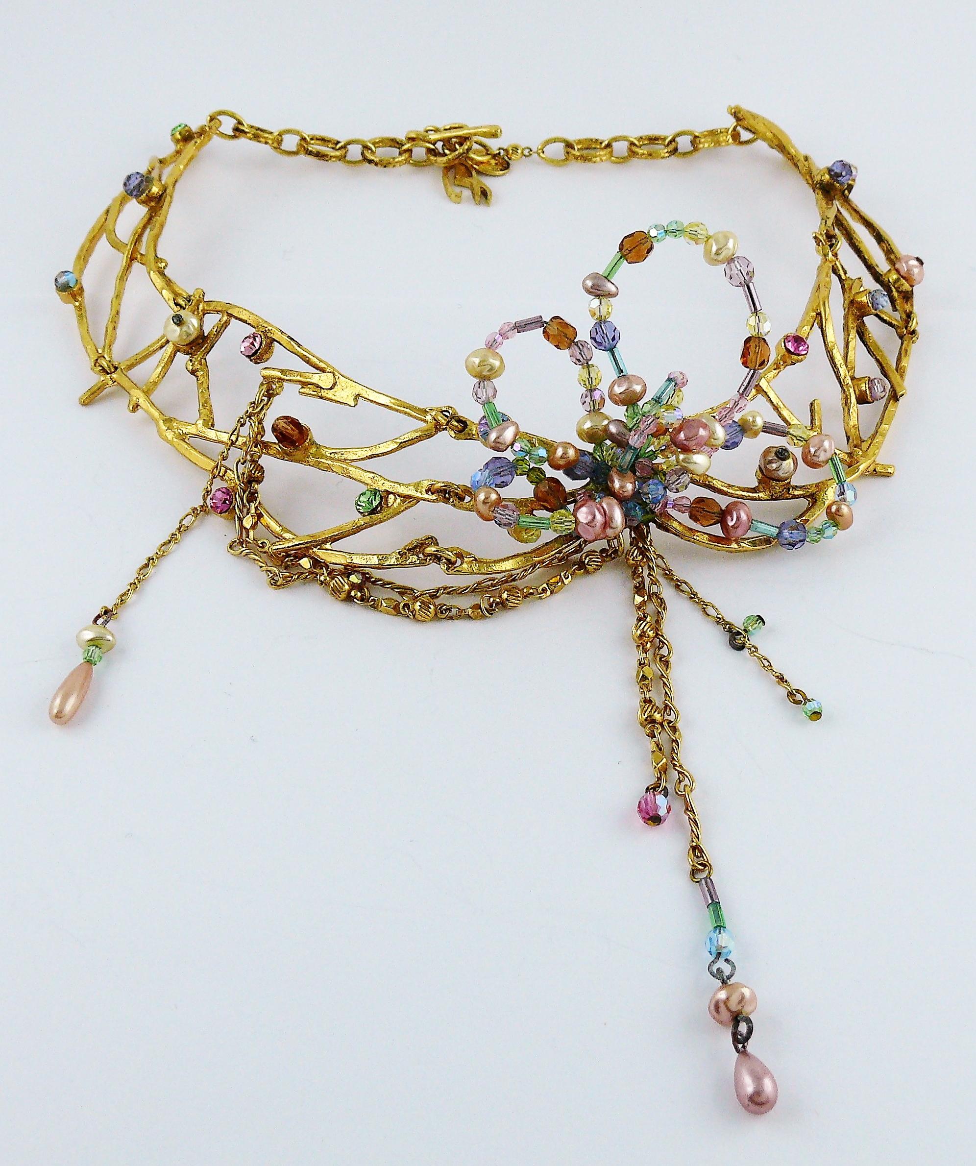 Women's Christian Lacroix Vintage Gold Toned Jewelled Choker Necklace