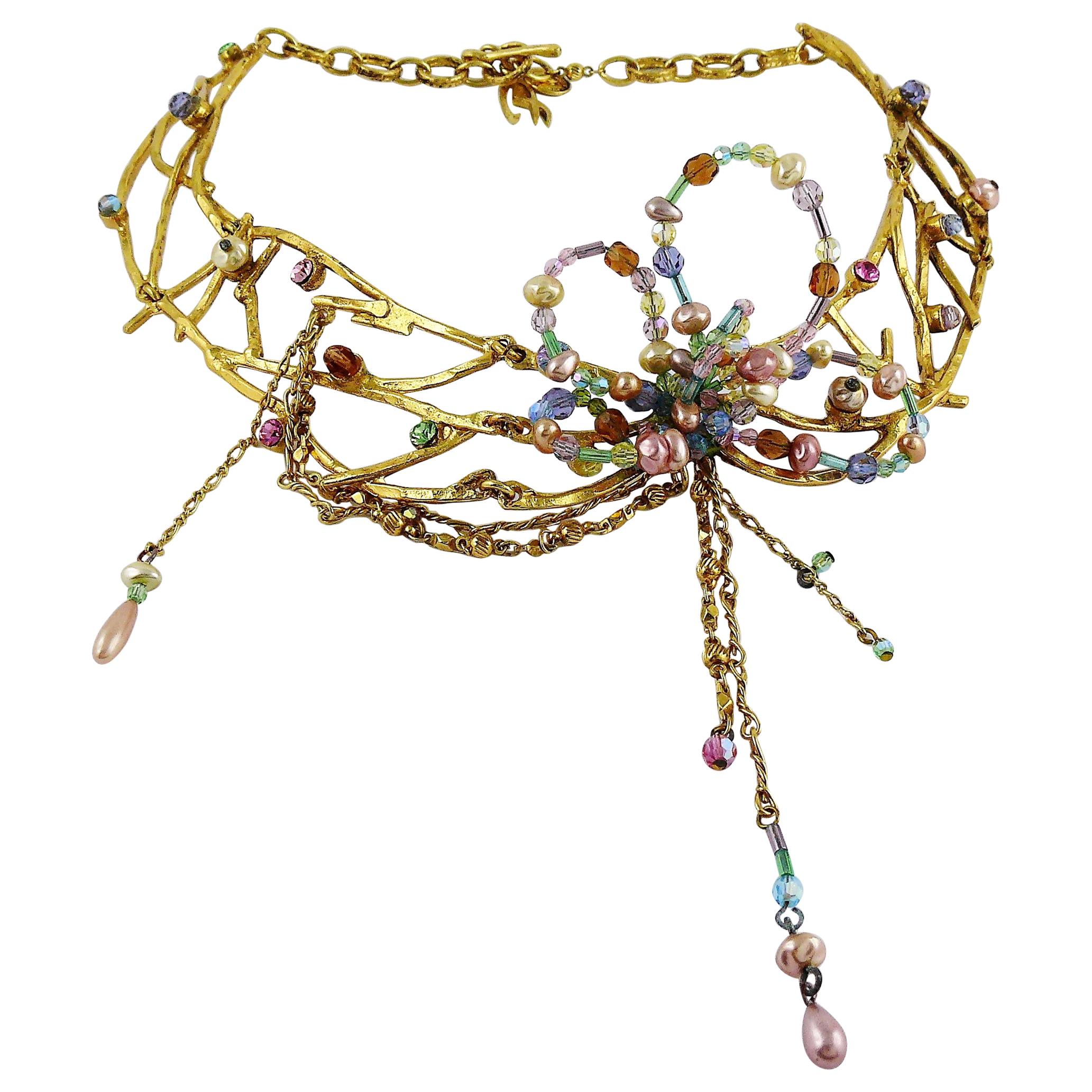 Christian Lacroix Vintage Gold Toned Jewelled Choker Necklace