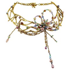 Christian Lacroix Collier ras du cou vintage en or avec bijoux colorés