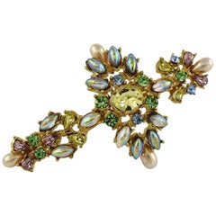 Christian Lacroix Vintage Gold Toned Jewelled Cross Brooch Christian Lacroix Vintage Gold Toned Jewelled Cross Brooch