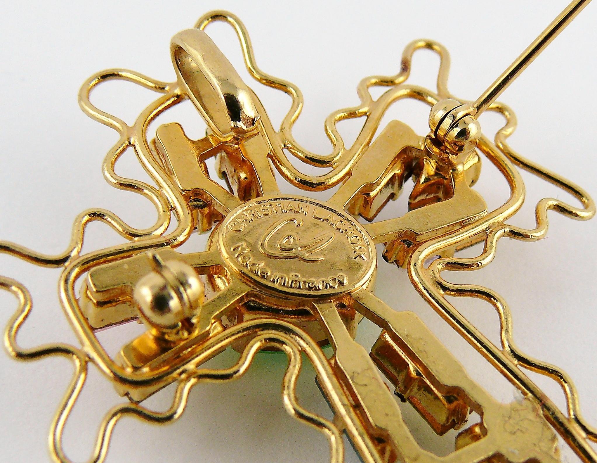 Christian Lacroix Vintage Gold Toned Jewelled Cross Brooch Pendant 3