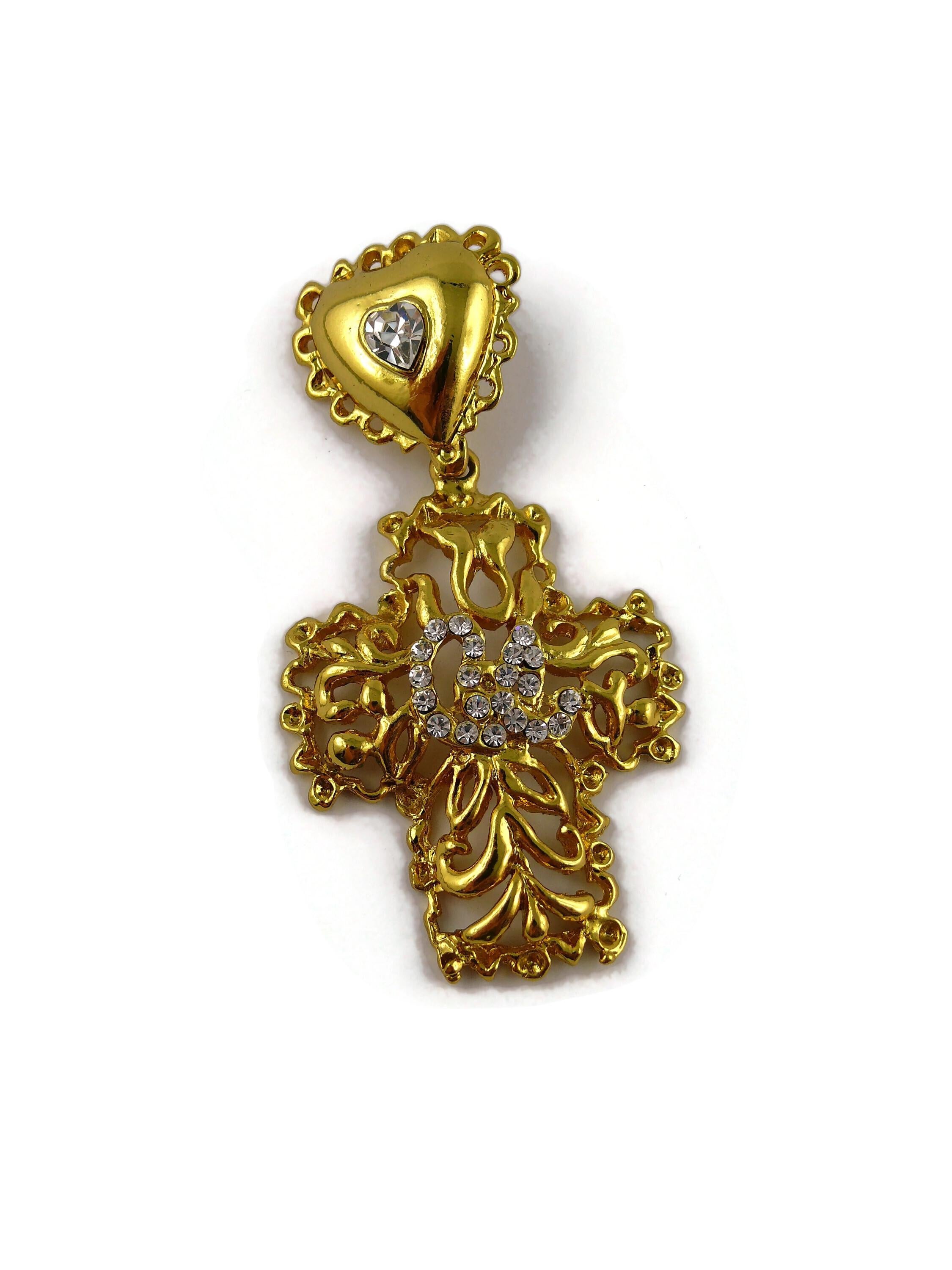 Christian Lacroix Vintage Gold Toned Jewelled Cross Pendant In Excellent Condition In Nice, FR