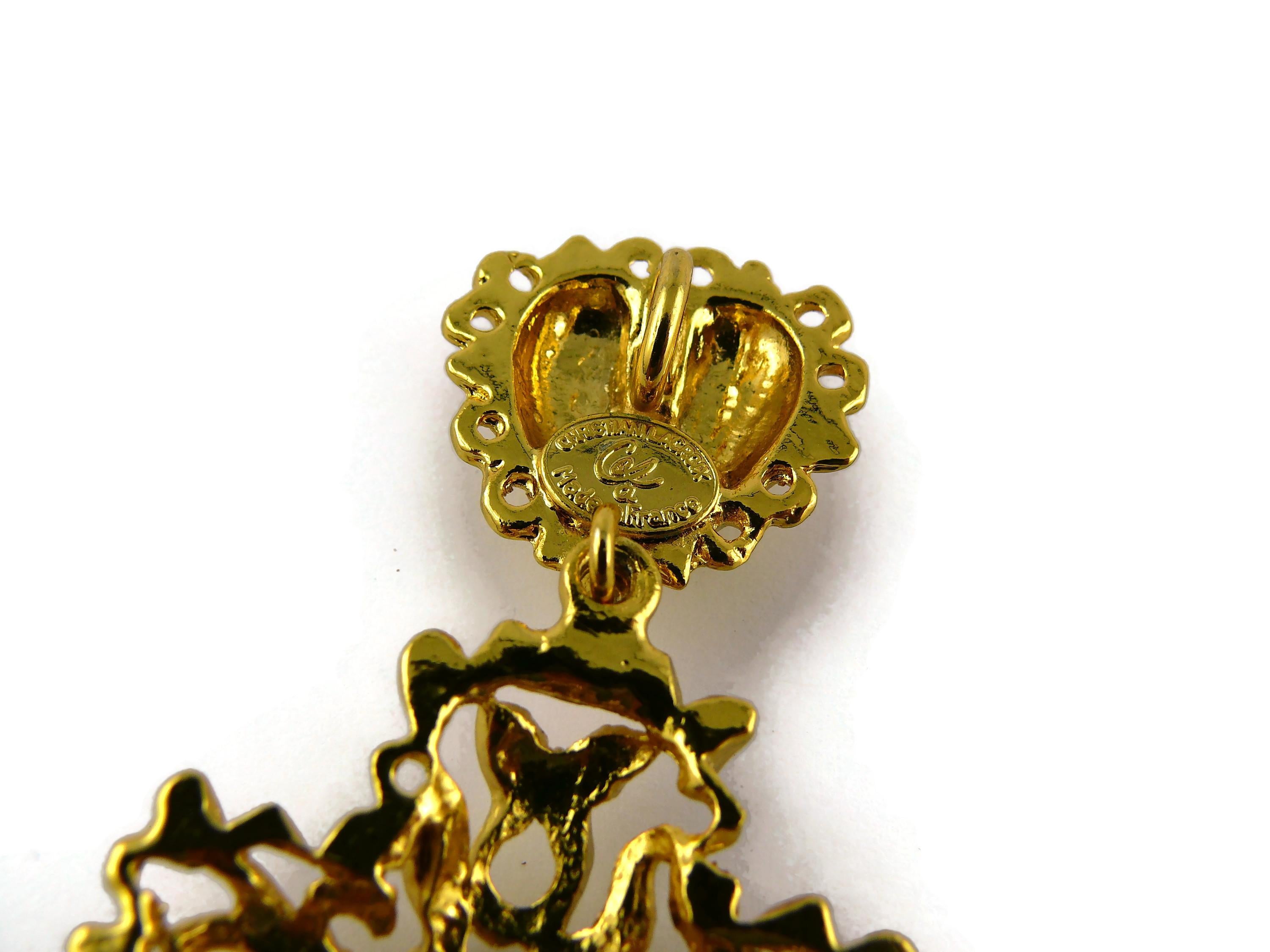 Christian Lacroix Vintage Gold Toned Jewelled Cross Pendant 4