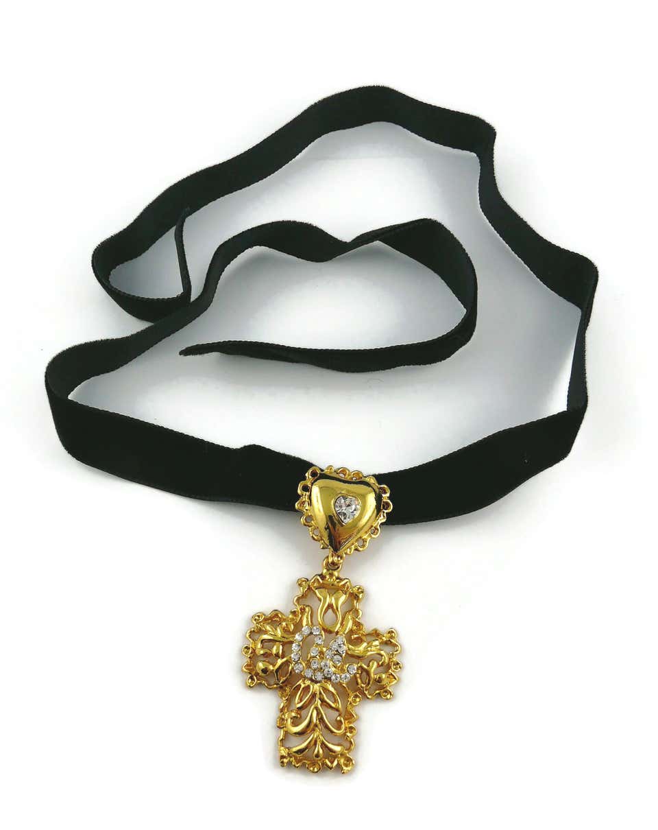 Christian Lacroix Vintage Gold Toned Jewelled Cross Pendant At 1stdibs